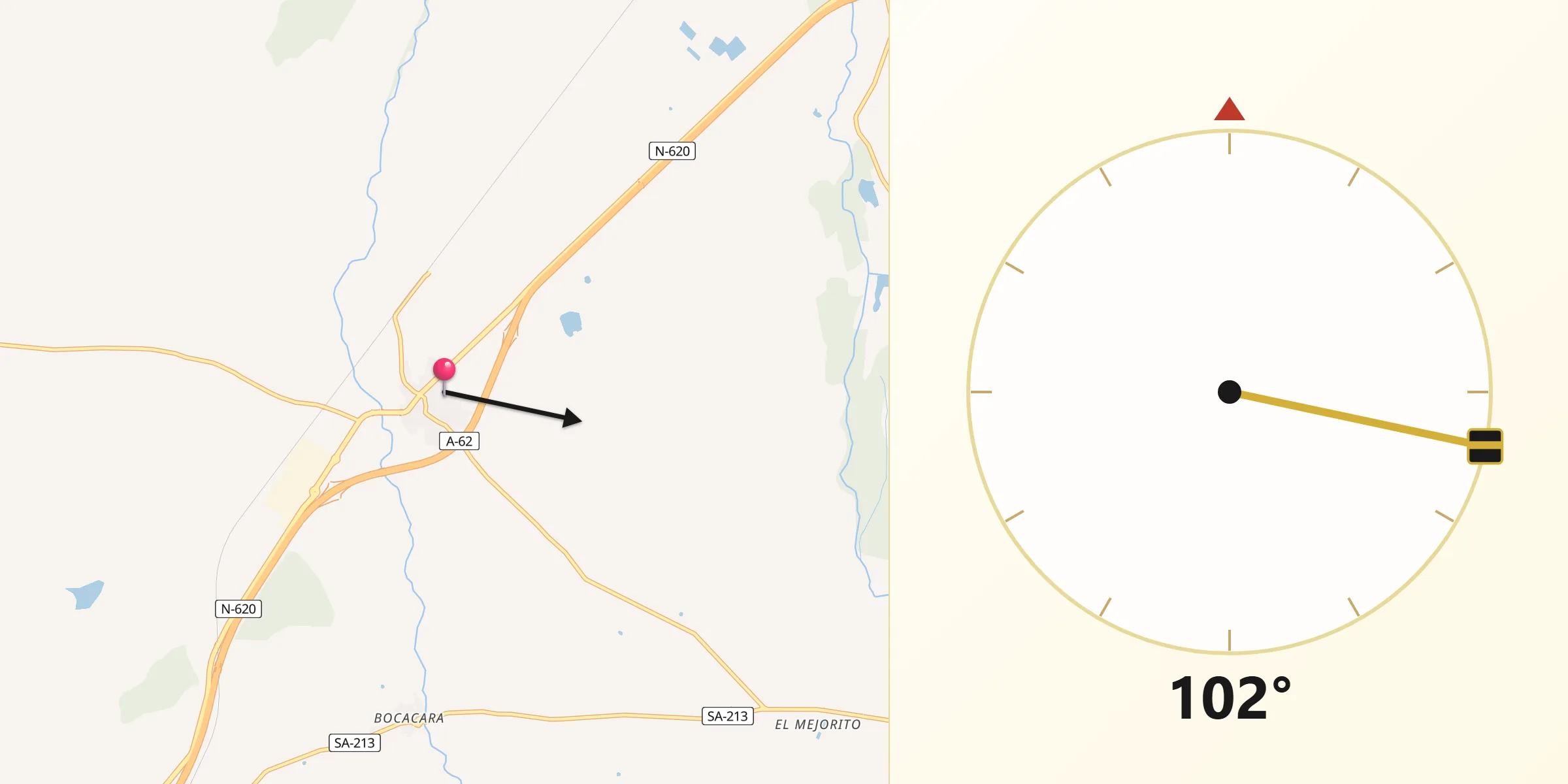 Dirección de la Qibla desde Sancti-Spíritus