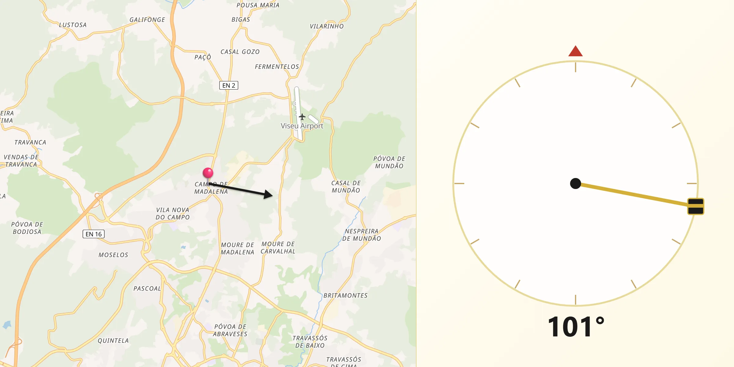 Direção da Qibla a partir de Campo