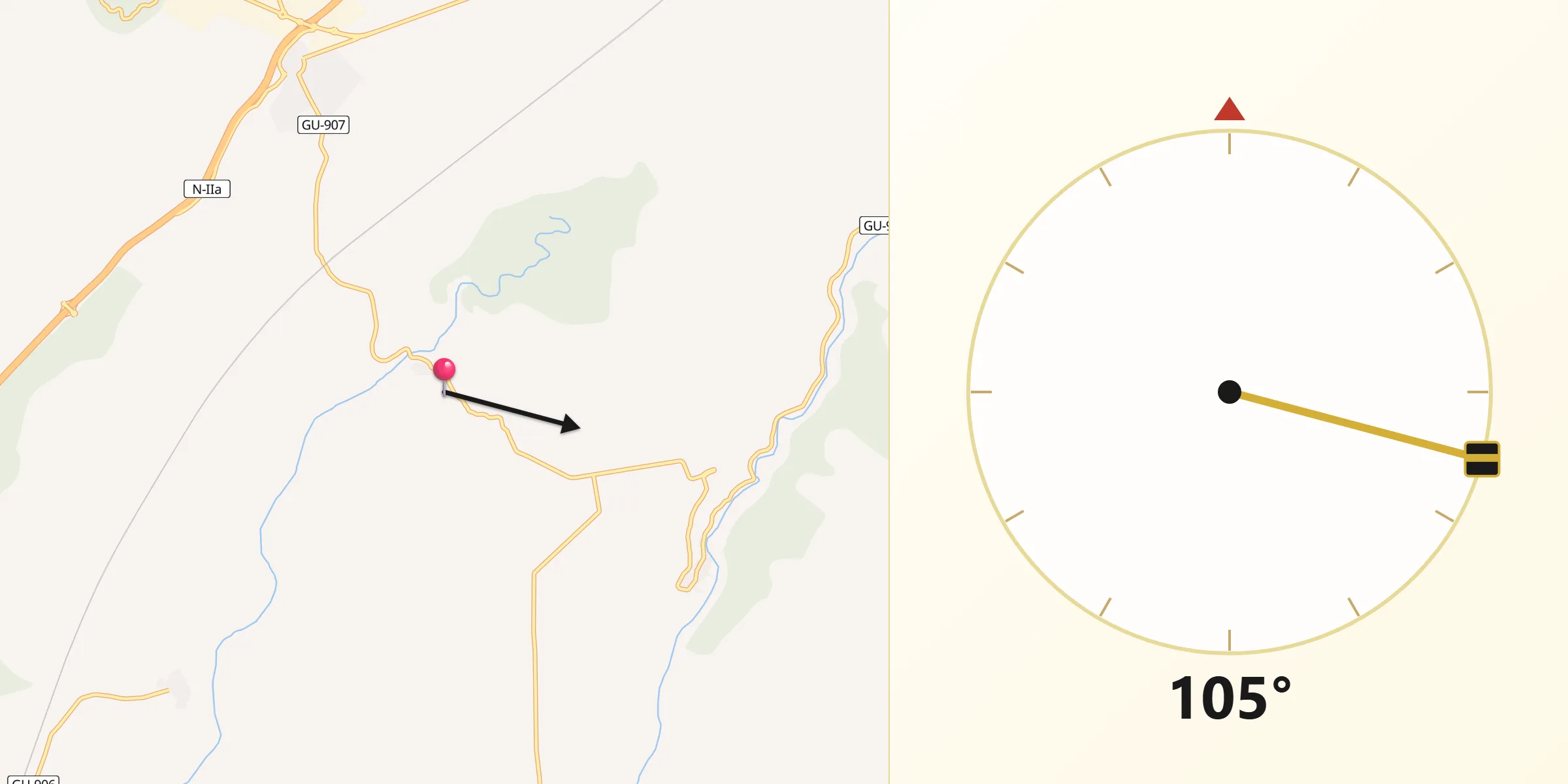 Dirección de la Qibla desde Valdegrudas