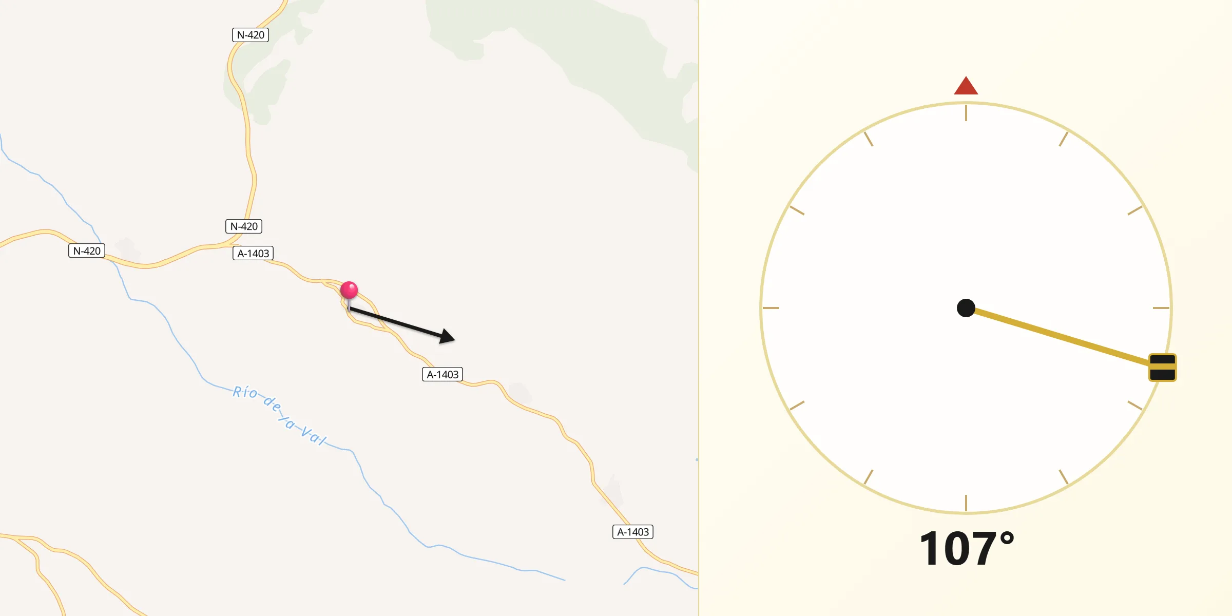 Dirección de la Qibla desde Cuevas de Almudén