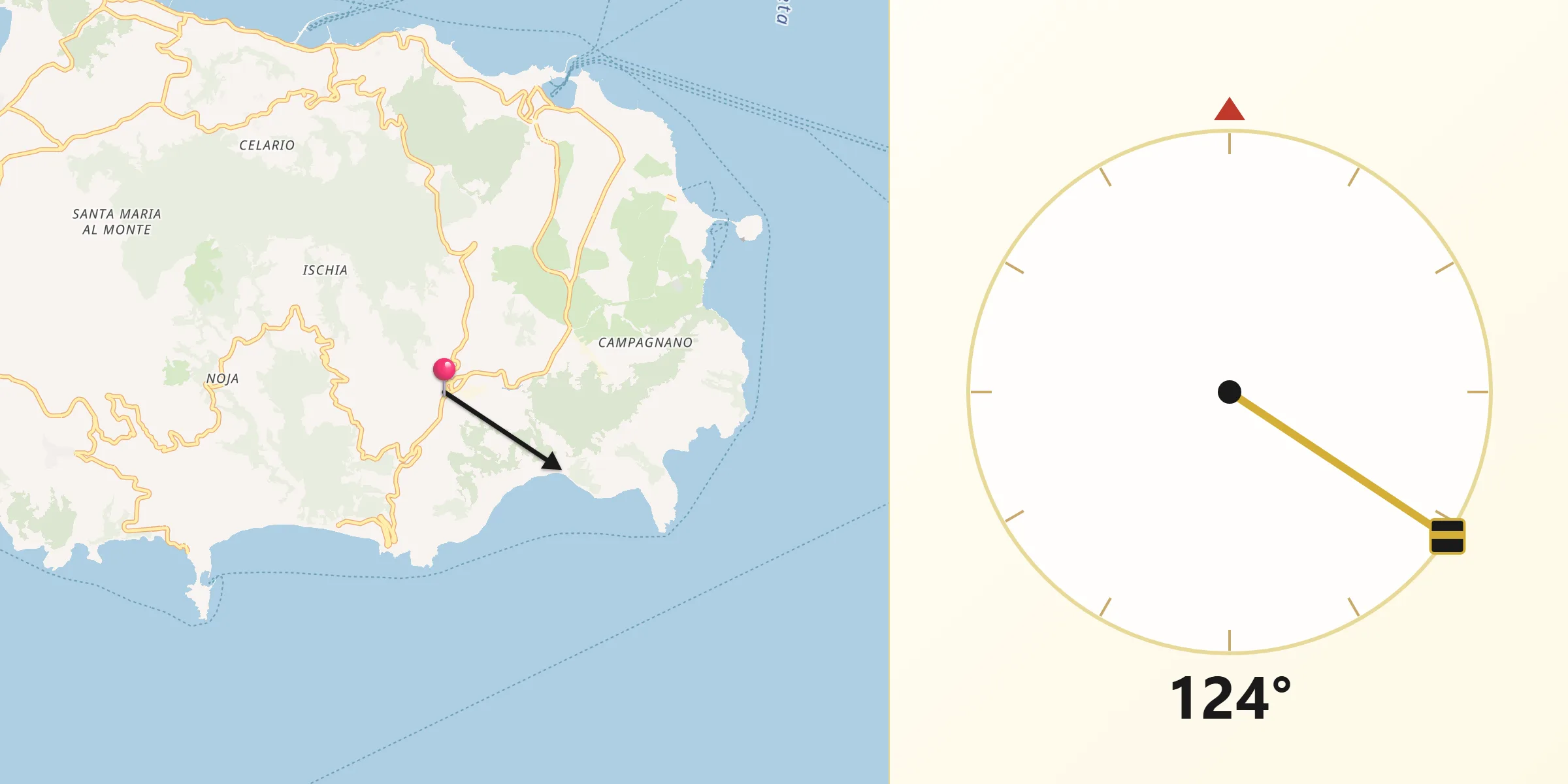 Direzione della Qibla da Barano d'Ischia