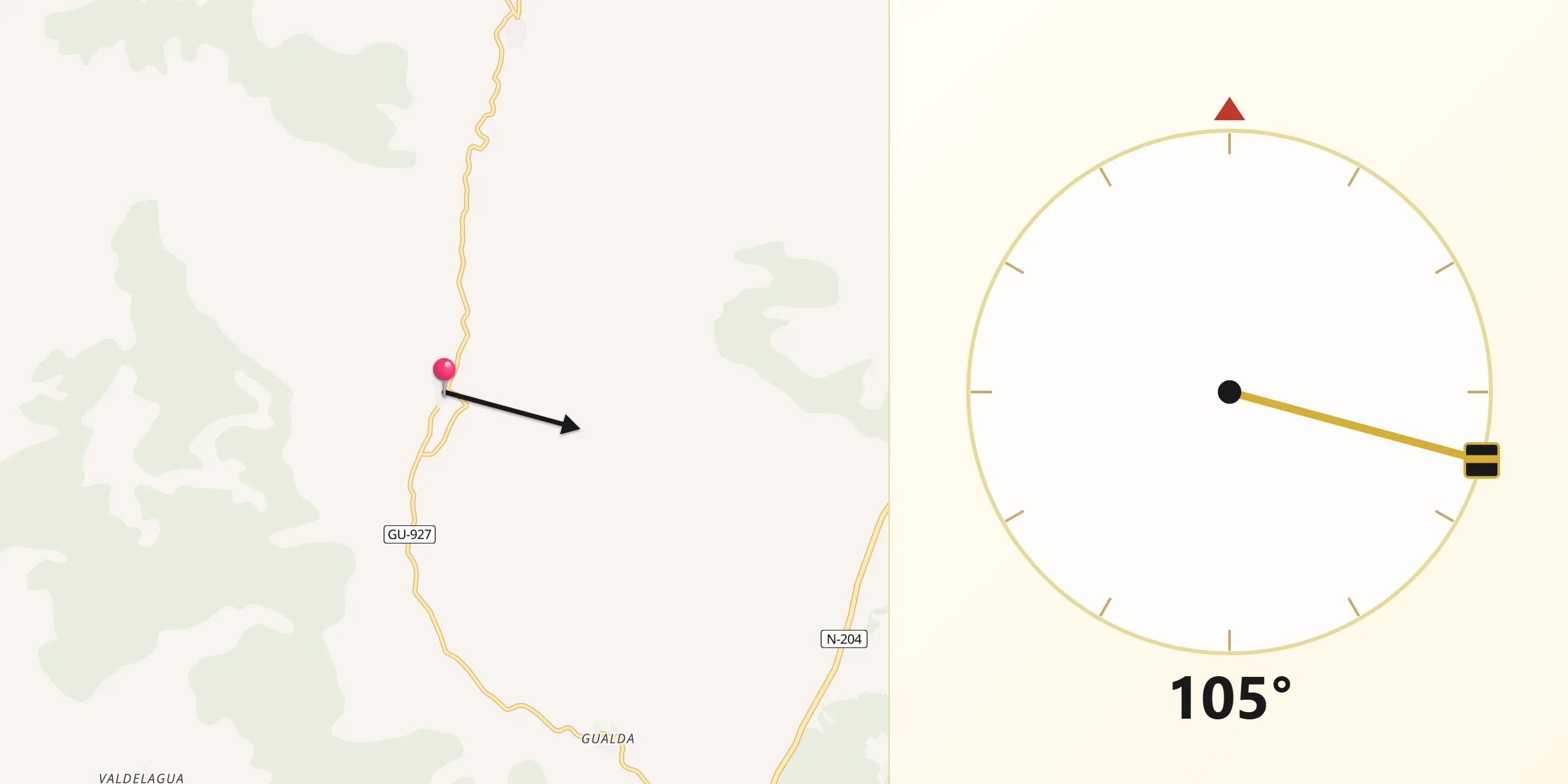 Dirección de la Qibla desde Henche
