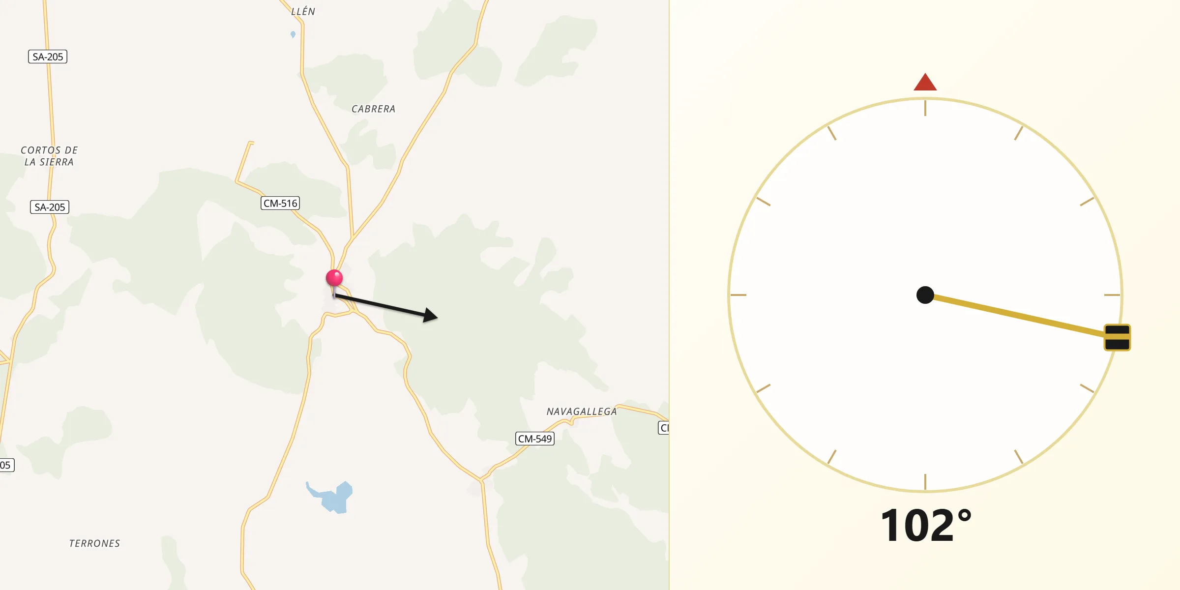 Dirección de la Qibla desde Las Veguillas