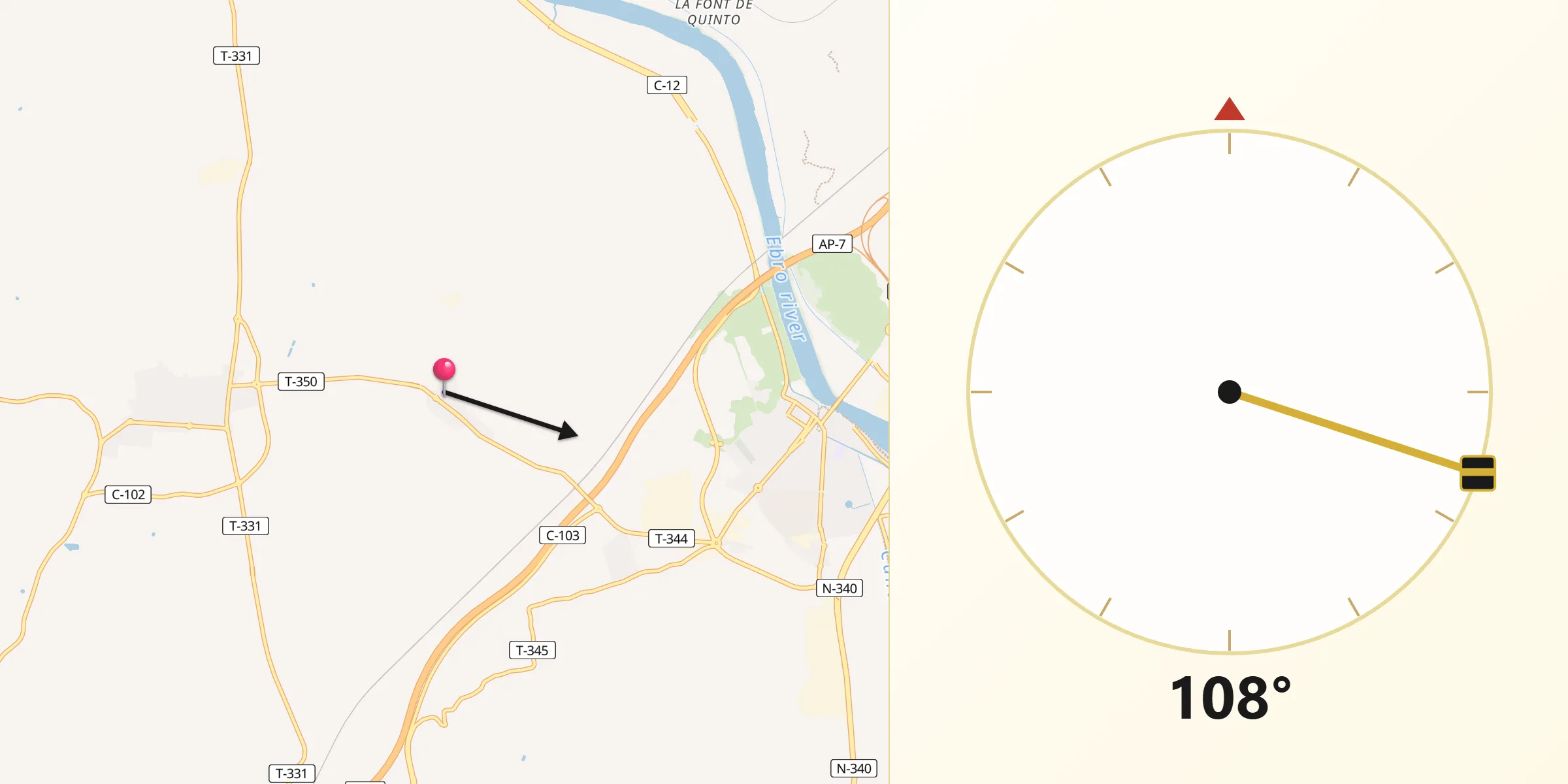 Dirección de la Qibla desde Masdenverge