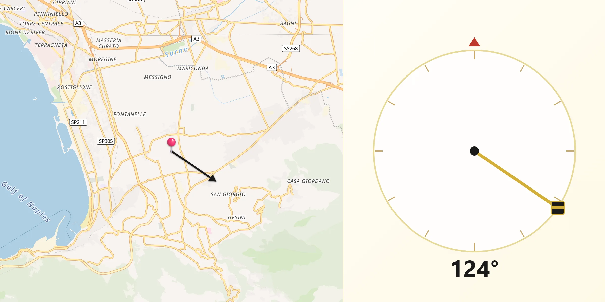 Direzione della Qibla da Santa Maria La Carità