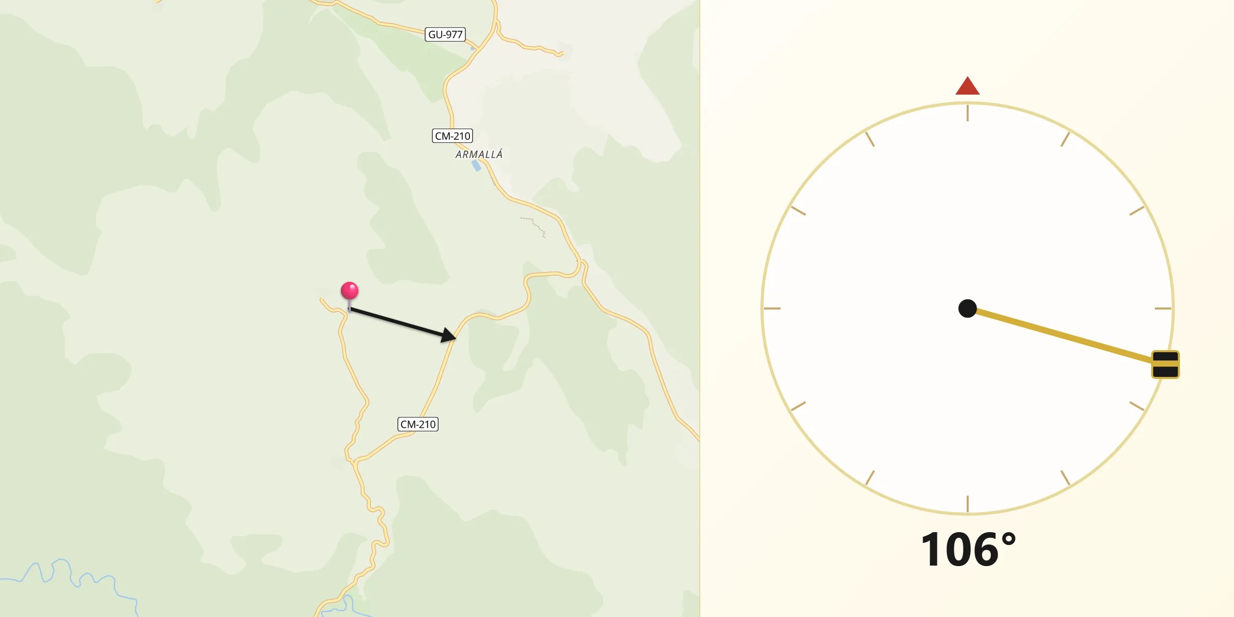 Dirección de la Qibla desde Baños de Tajo