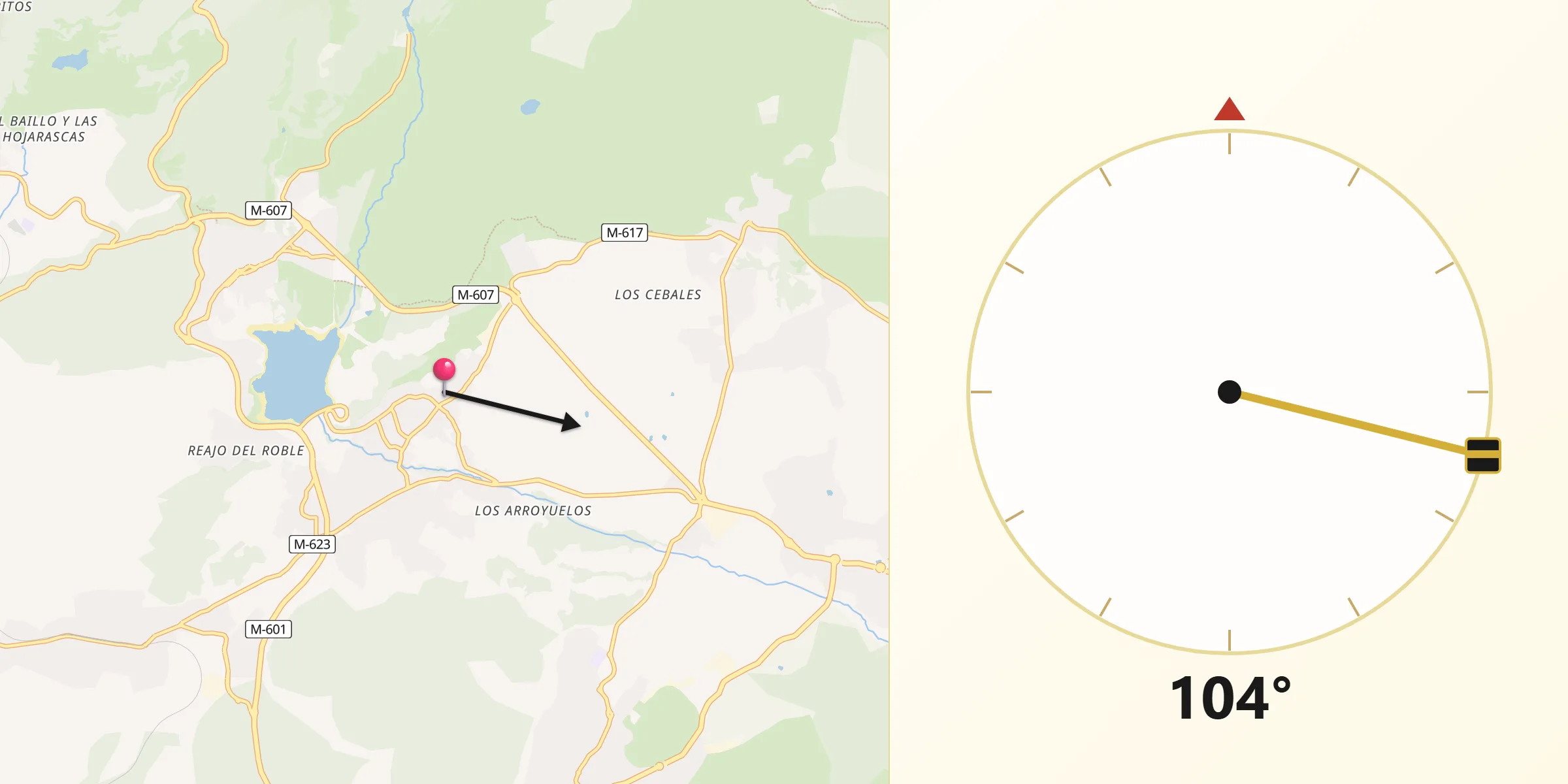 Dirección de la Qibla desde Becerril de la Sierra