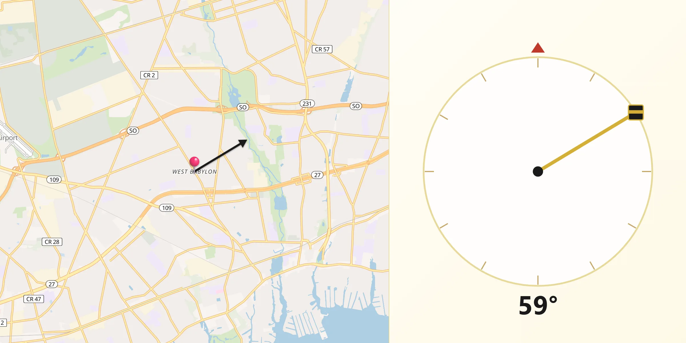 Qibla Direction from West Babylon