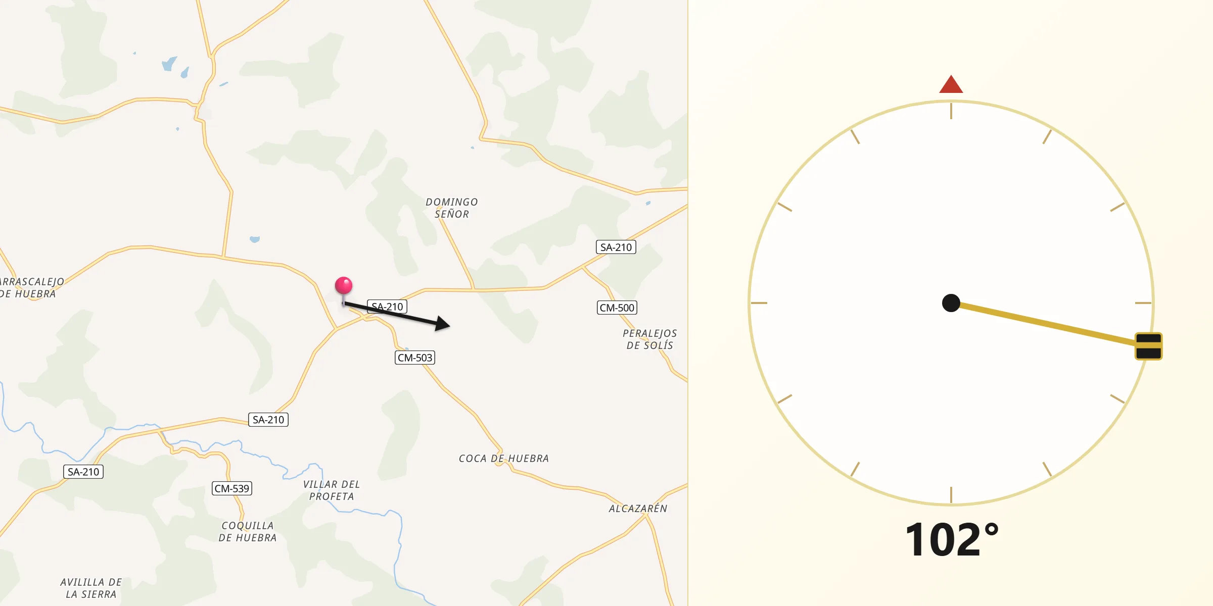 Dirección de la Qibla desde Berrocal de Huebra