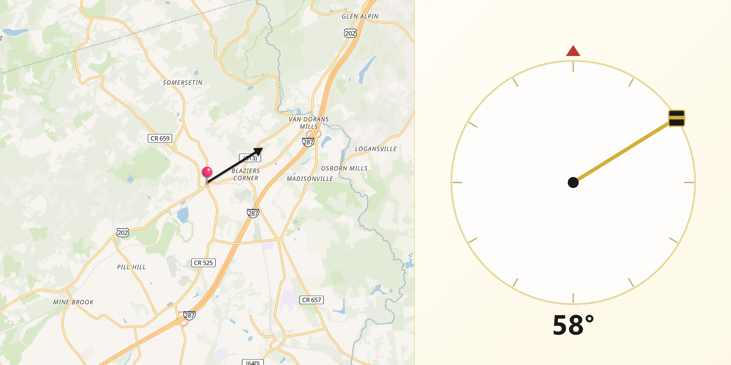 Qibla Direction from Bernardsville