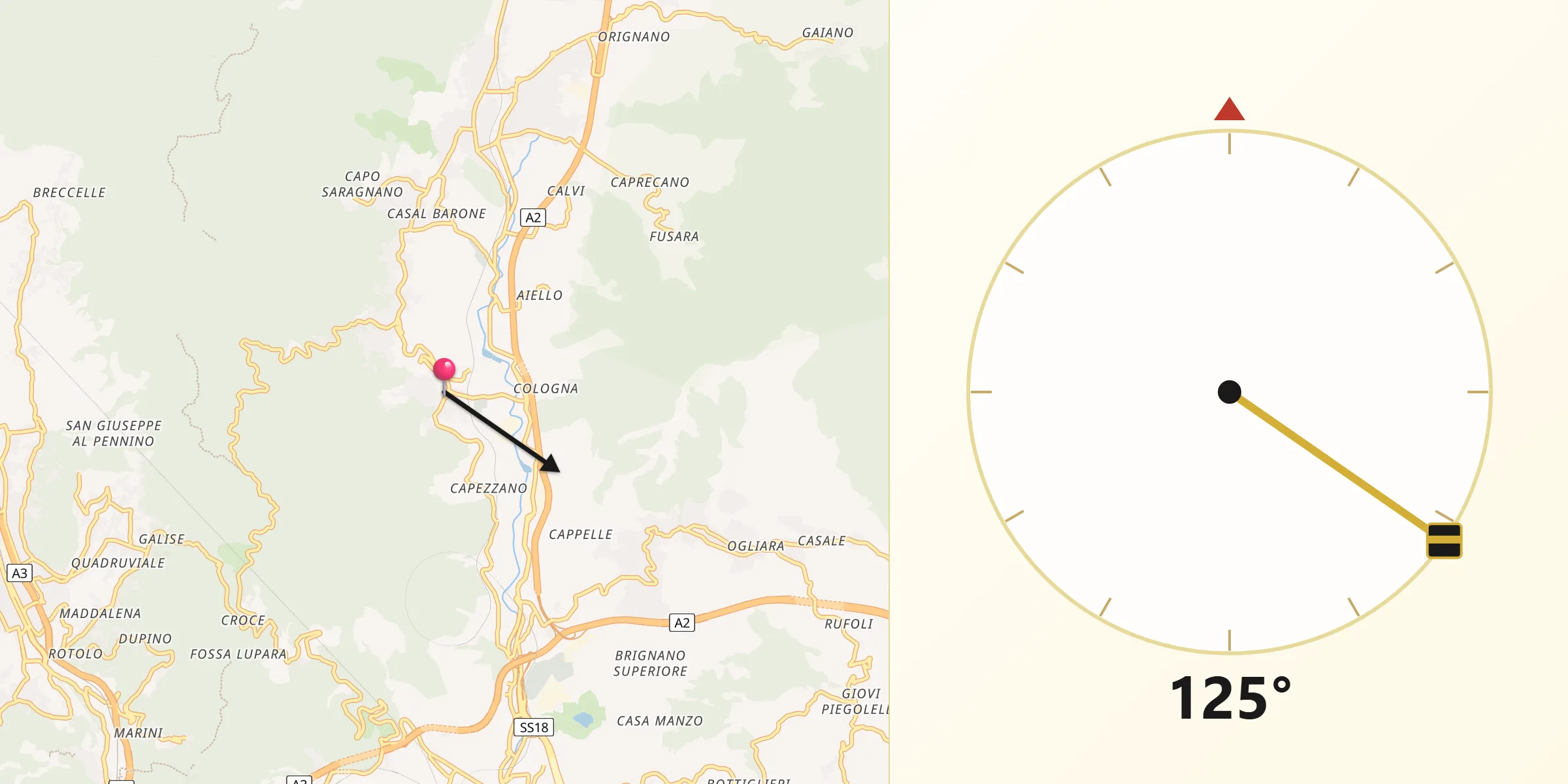 Direzione della Qibla da Coperchia