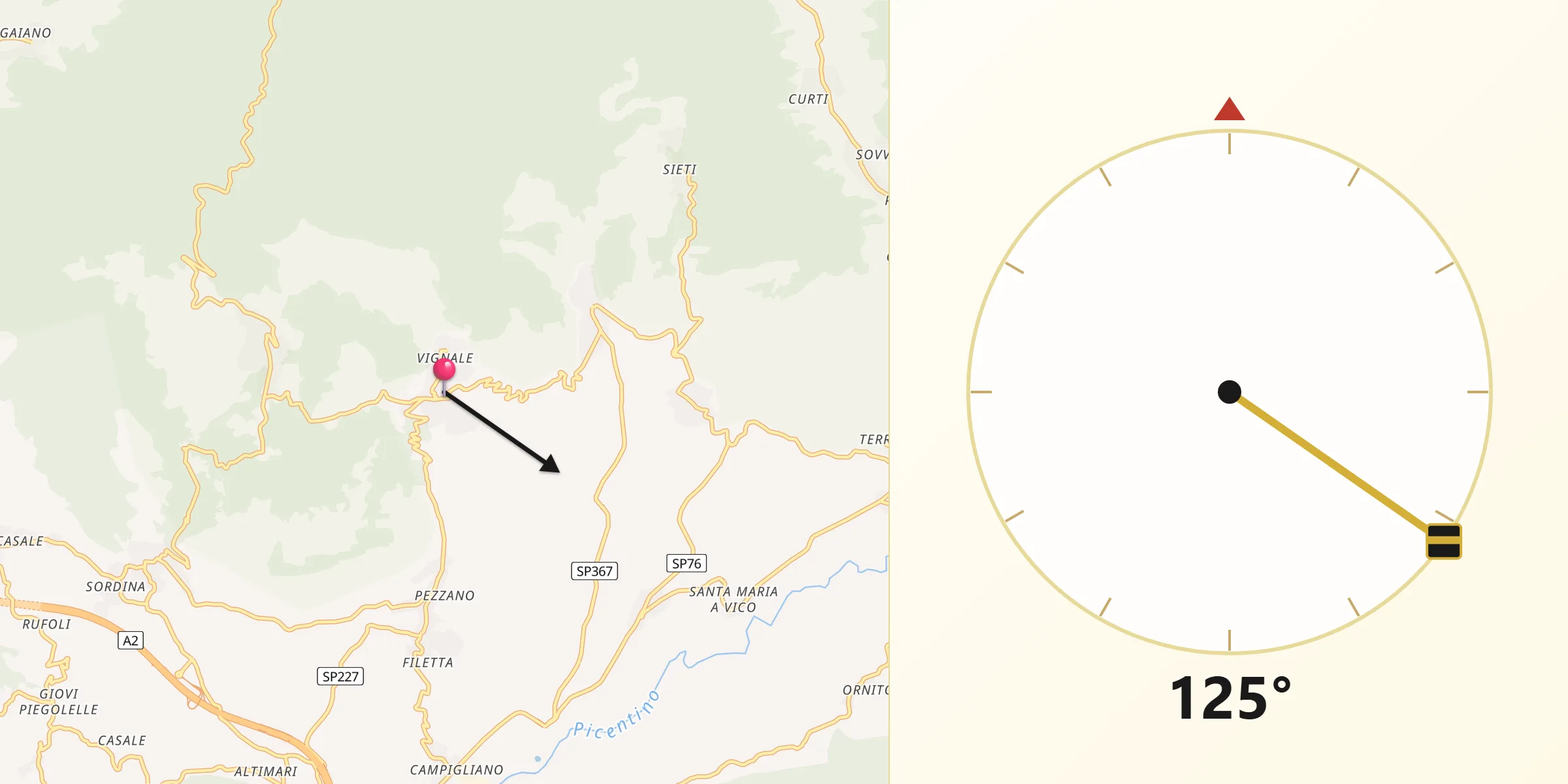 Direzione della Qibla da San Cipriano Picentino