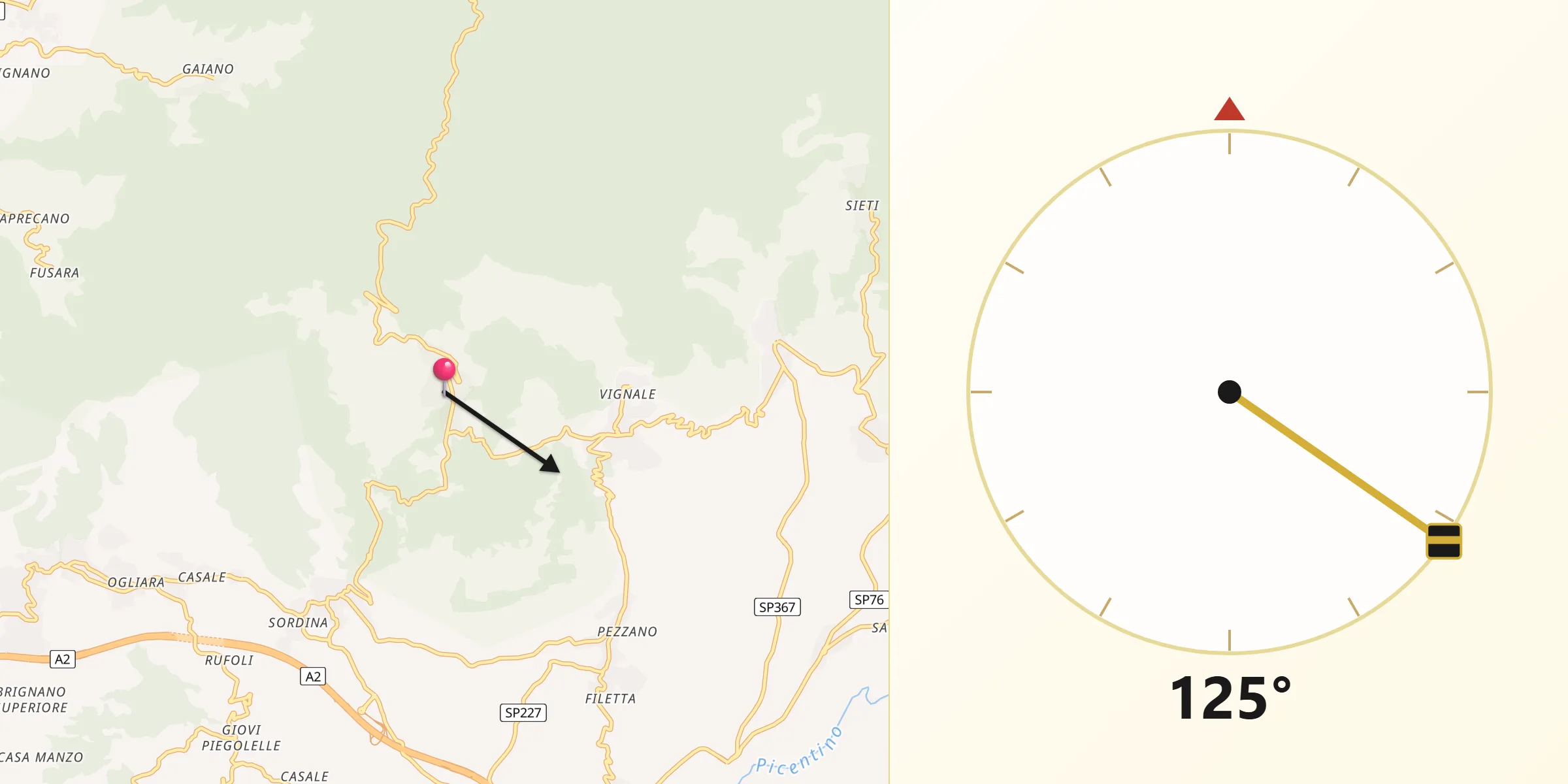 Direzione della Qibla da Castiglione del Genovesi