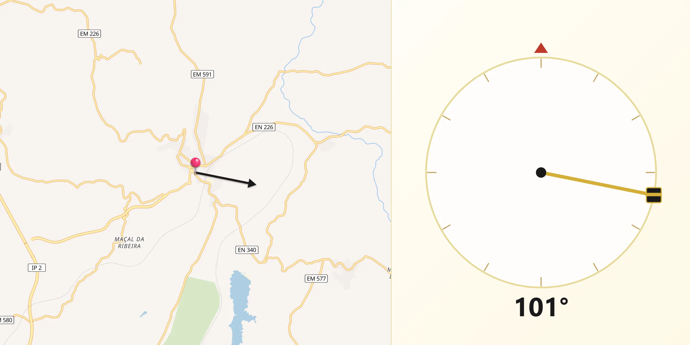 Direção da Qibla a partir de Vila Franca das Naves