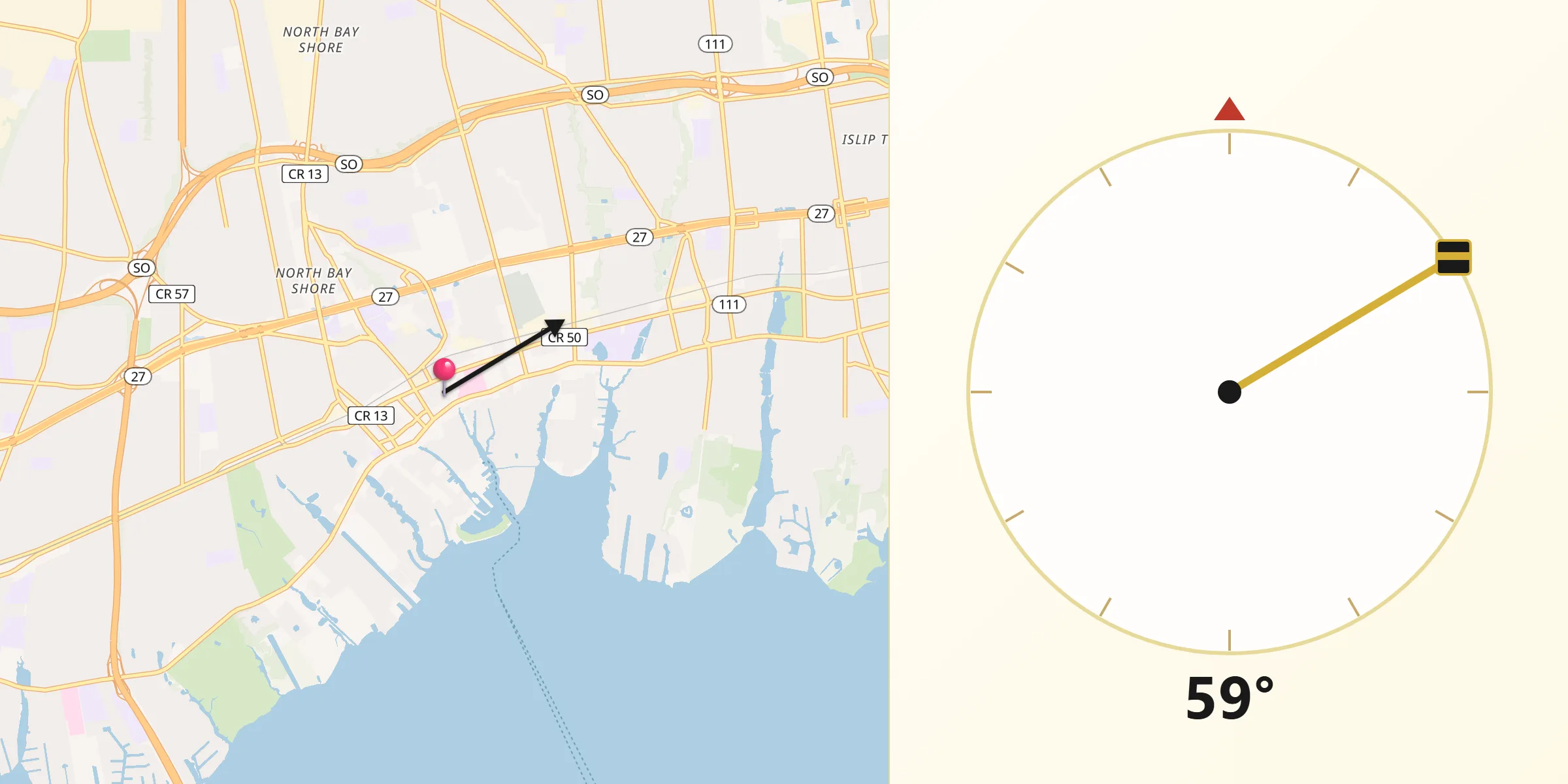 Qibla Direction from Bay Shore