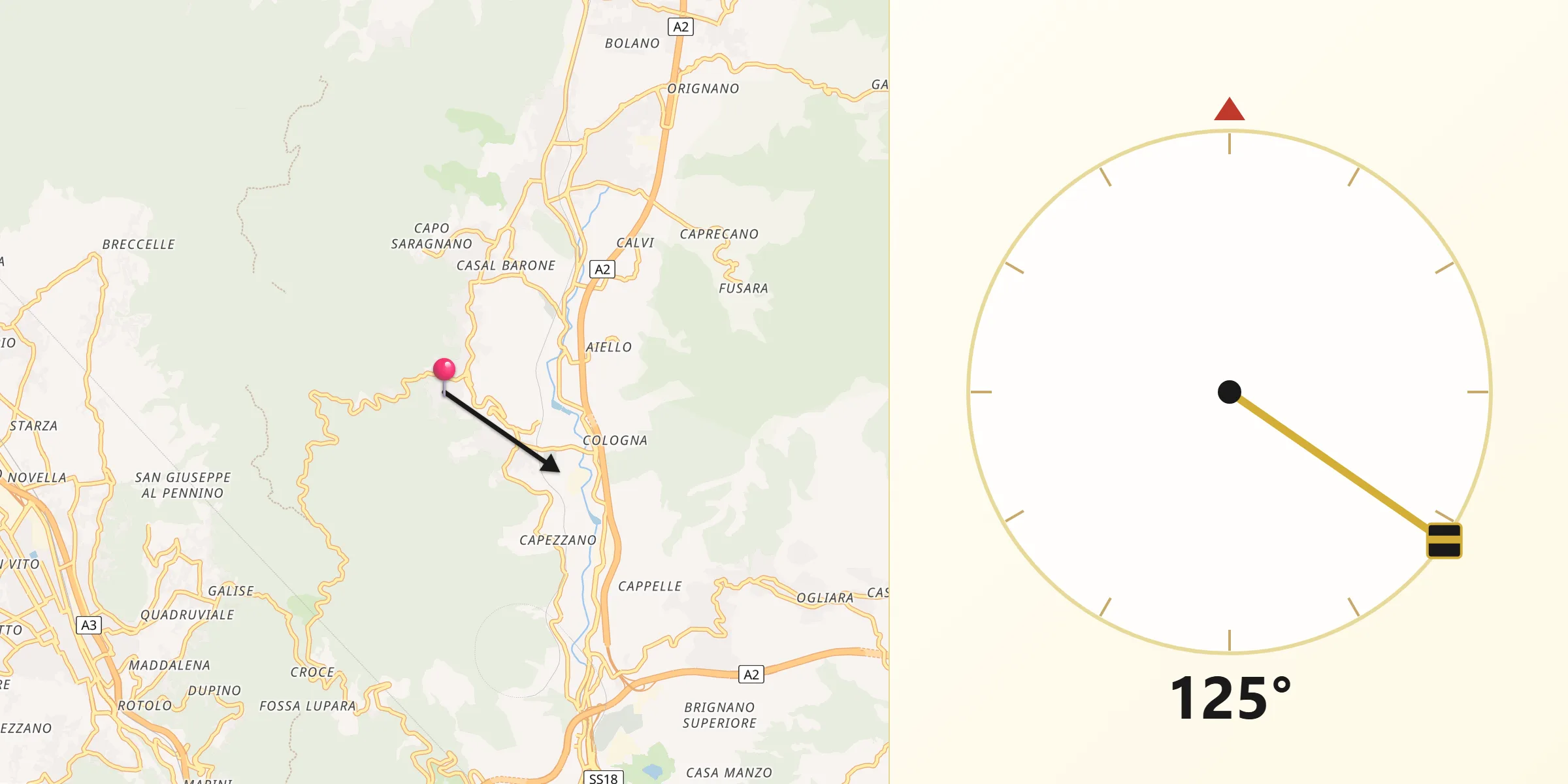 Direzione della Qibla da Pellezzano