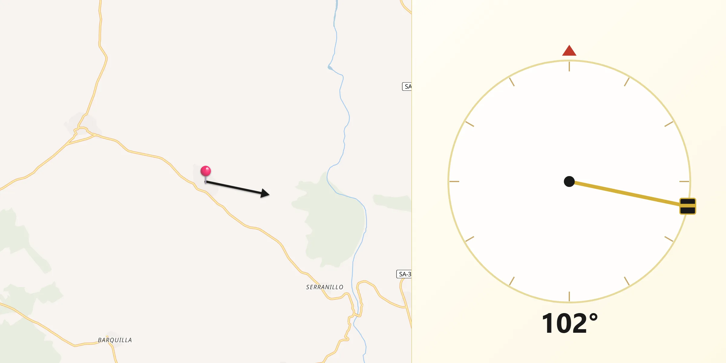 Dirección de la Qibla desde Villar de la Yegua