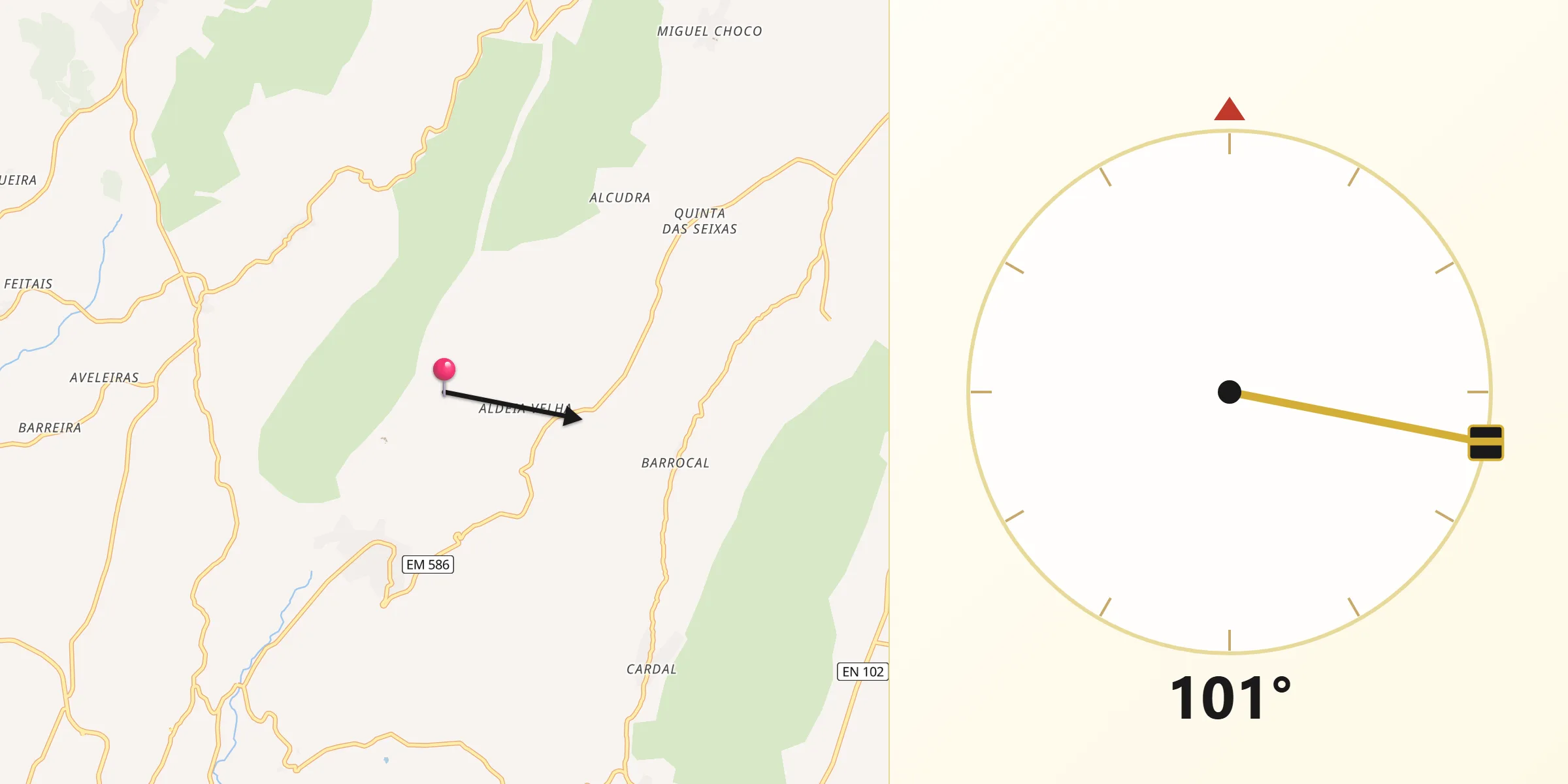 Direção da Qibla a partir de Aldeia Nova Miranda do Douro