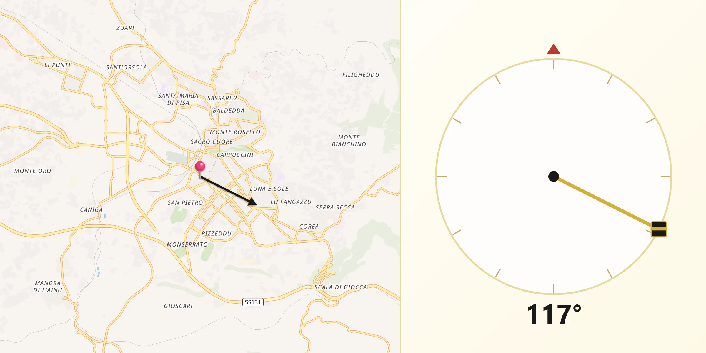 Direzione della Qibla da Sassari