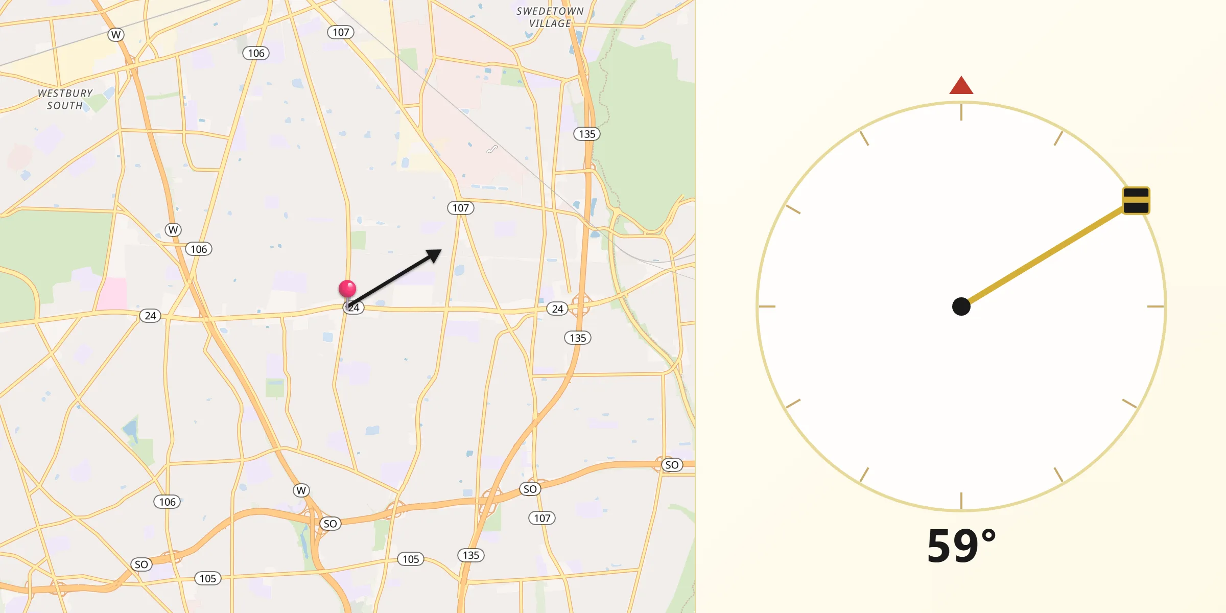 Qibla Direction from Levittown