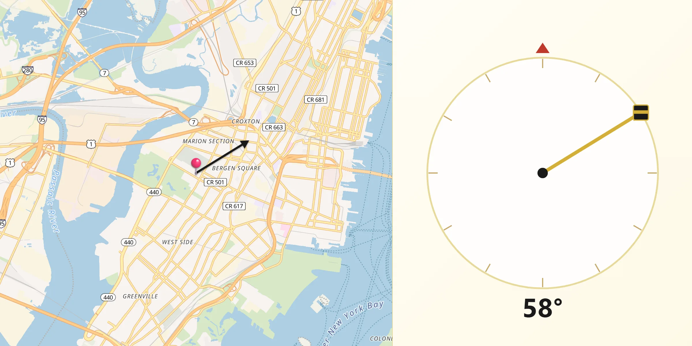 Qibla Direction from Jersey City