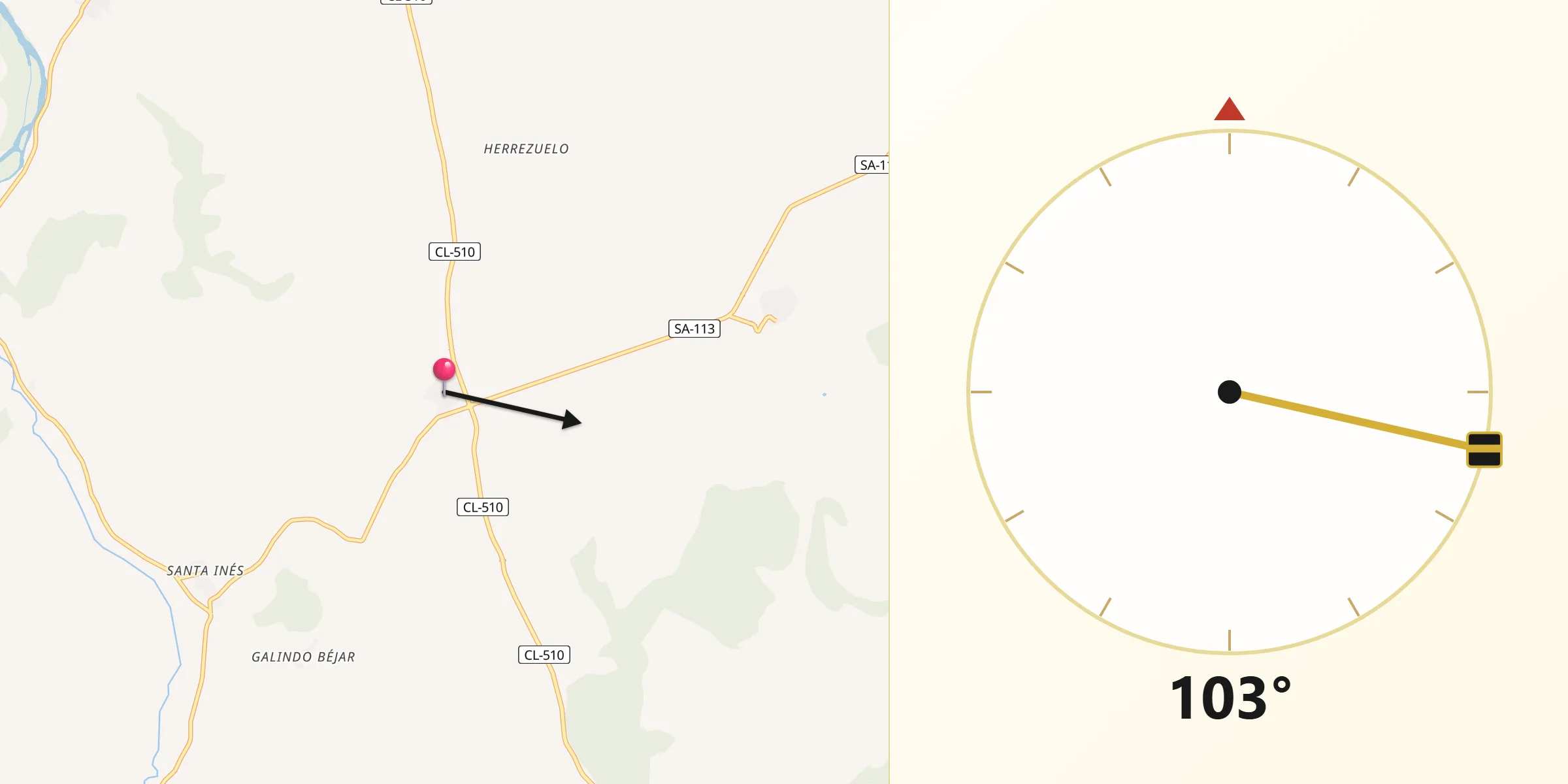 Dirección de la Qibla desde Anaya de Alba