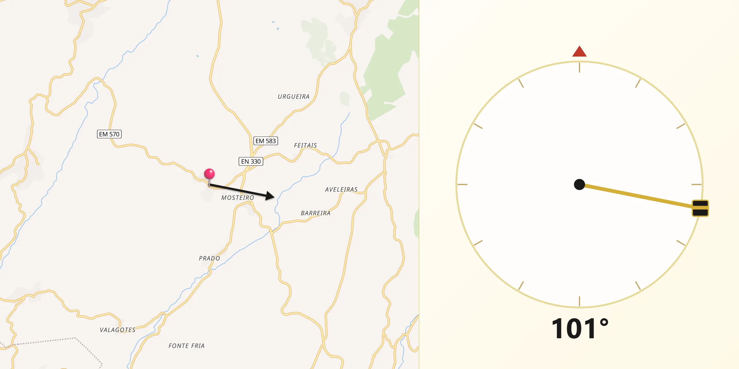 Direção da Qibla a partir de Pena Verde