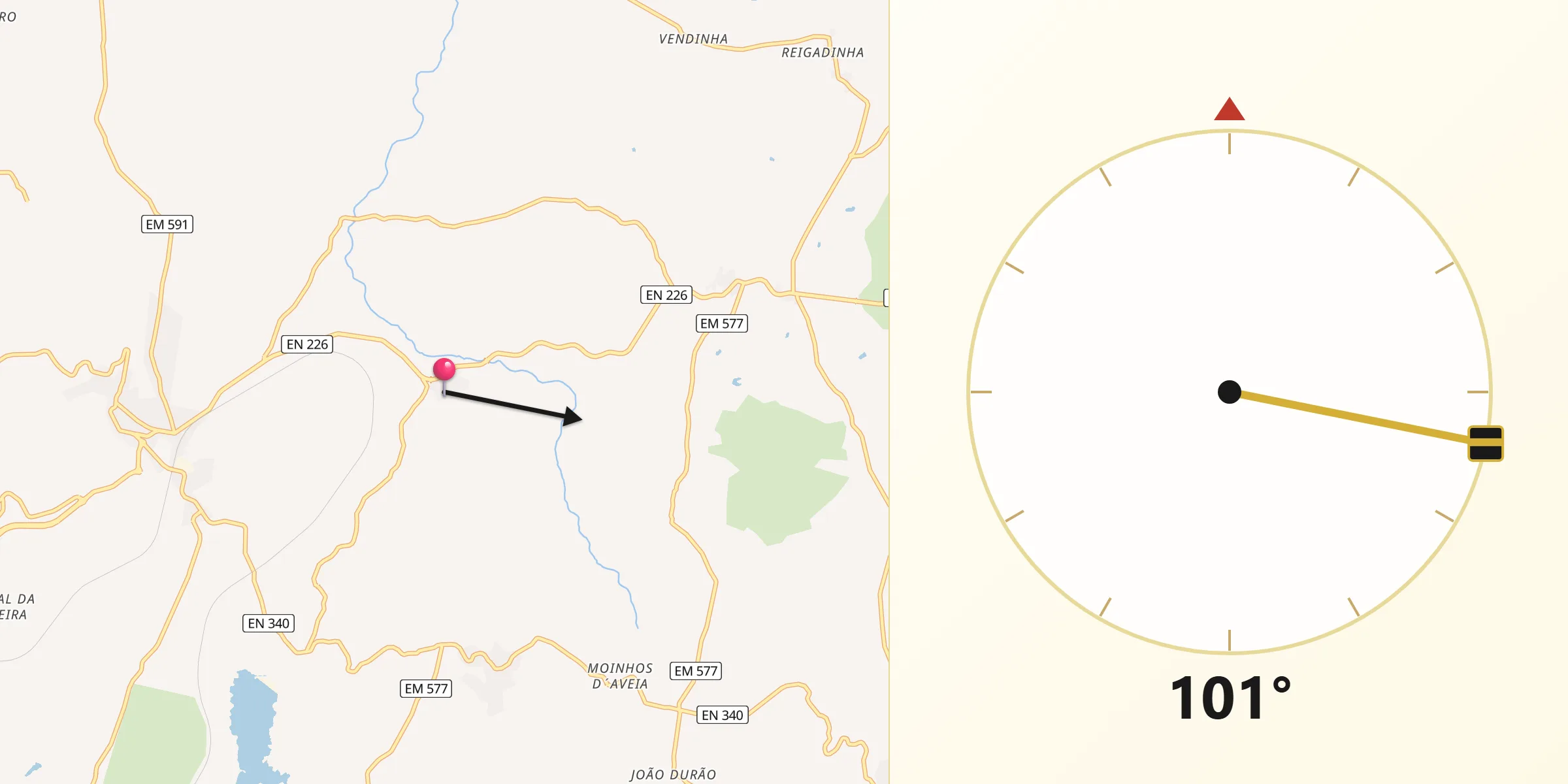 Direção da Qibla a partir de Cerejo