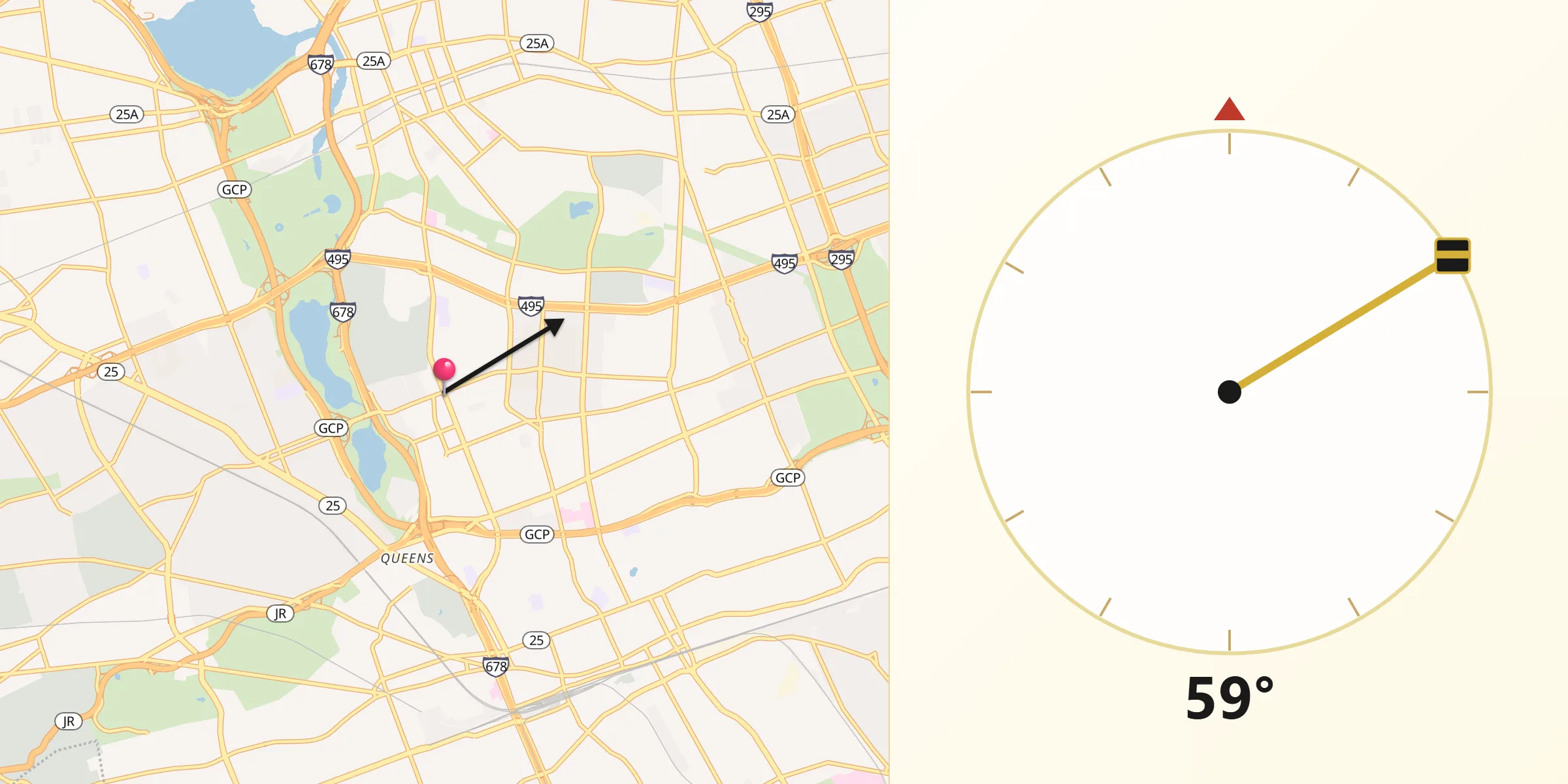 Qibla Direction from Kew Gardens Hills