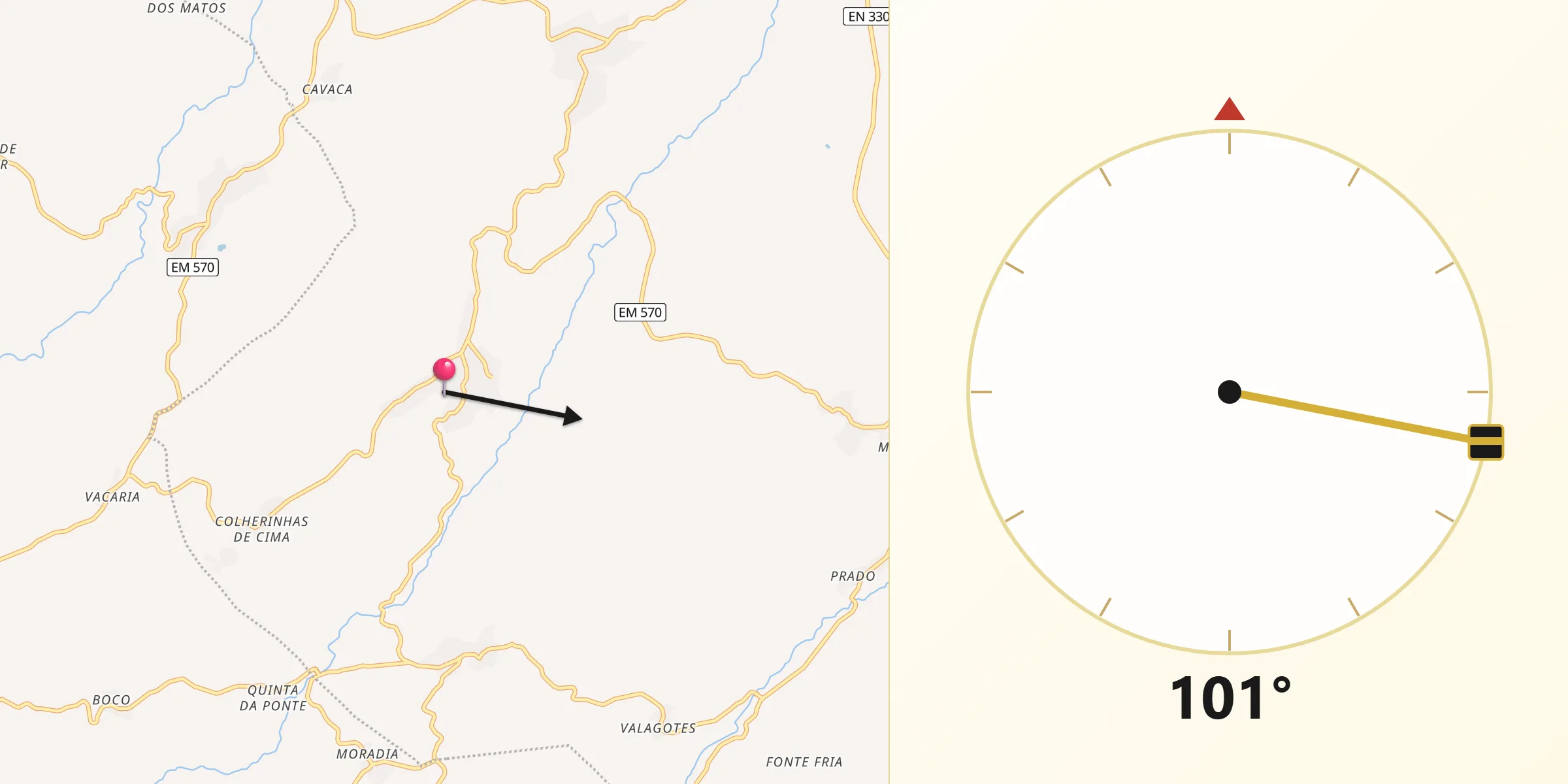 Direção da Qibla a partir de Dornelas