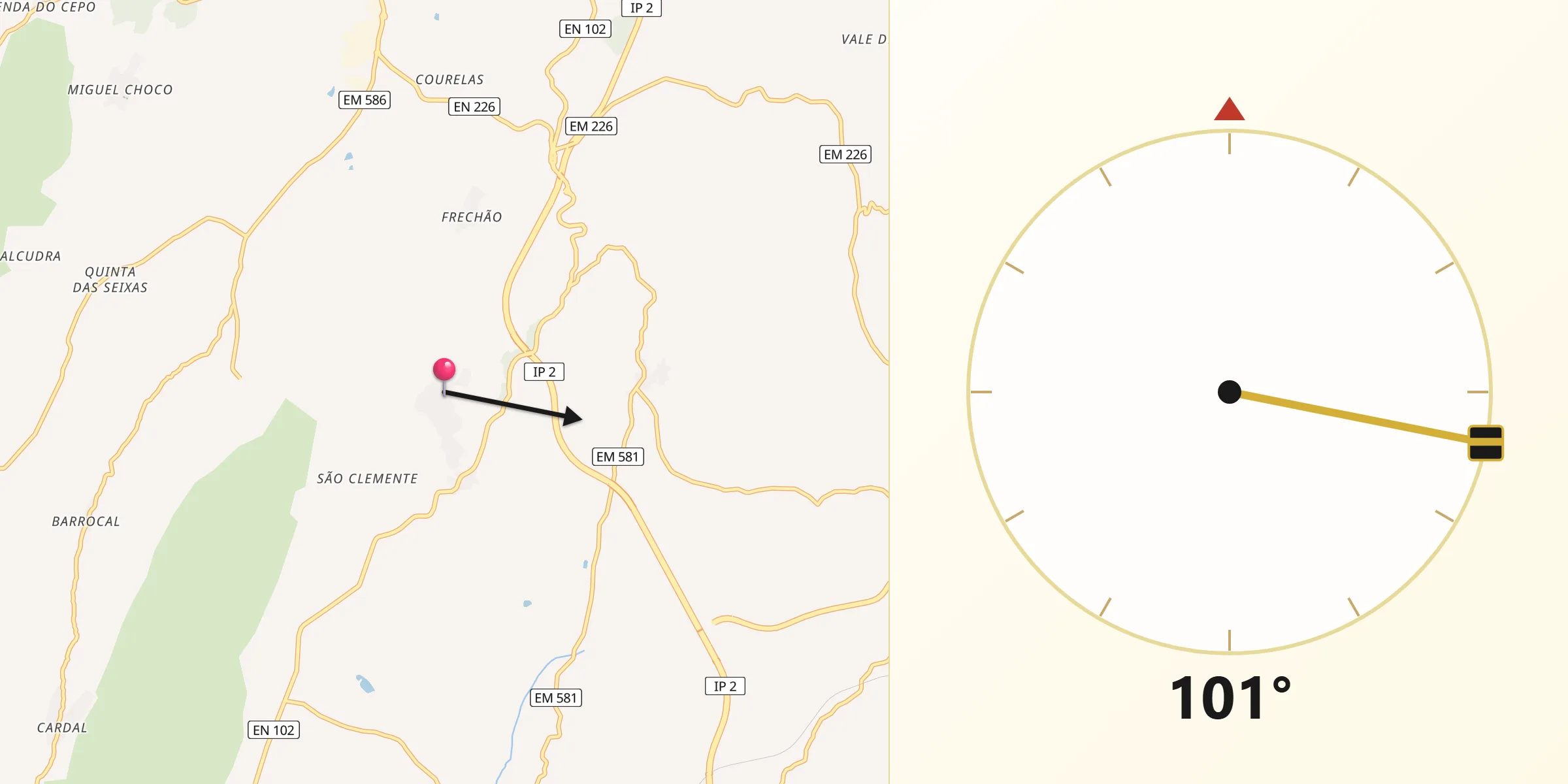 Direção da Qibla a partir de Freches