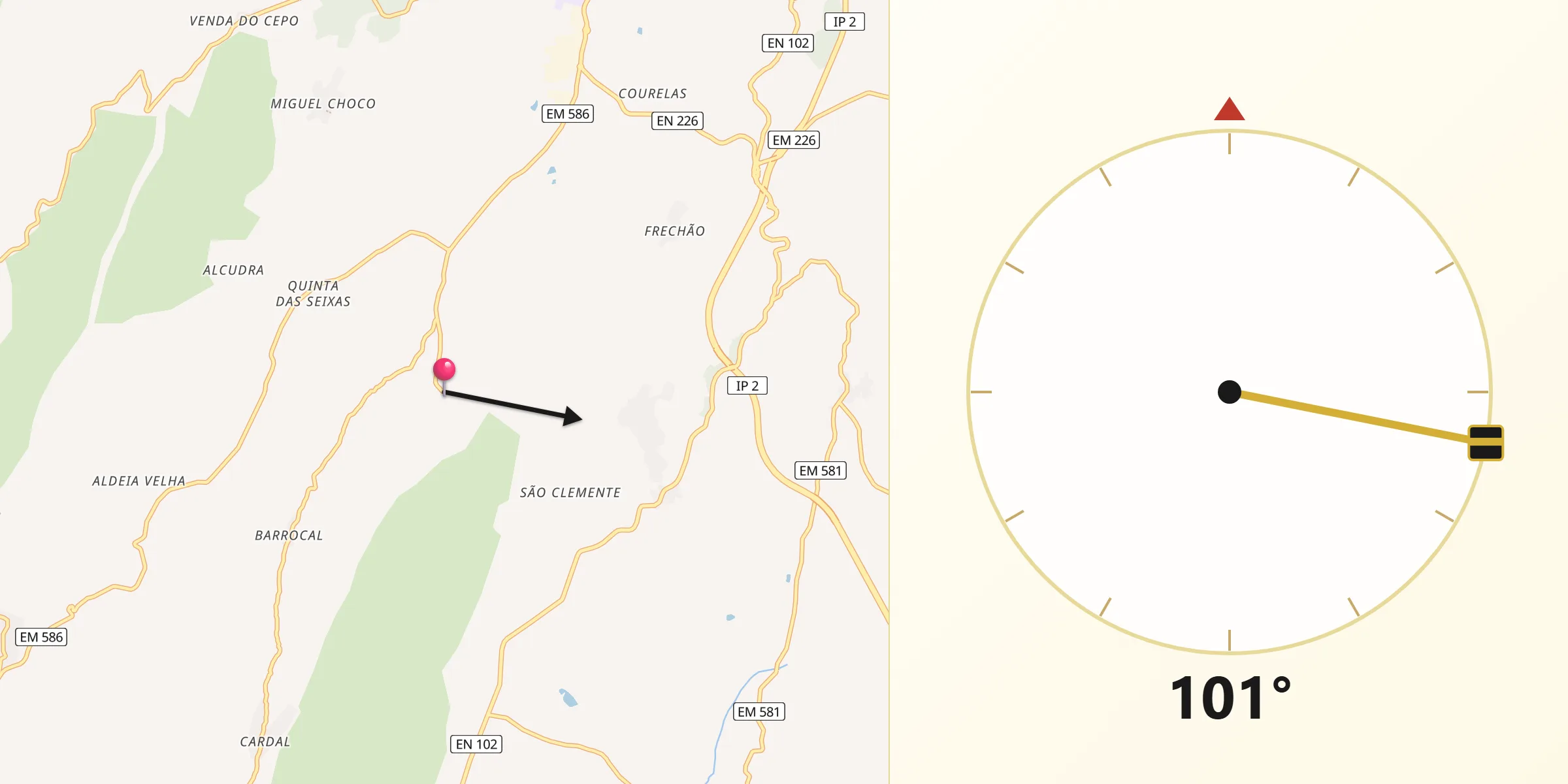Direção da Qibla a partir de Fiães
