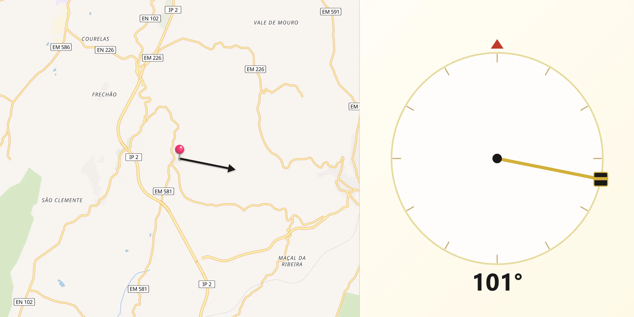 Direção da Qibla a partir de Carnicães