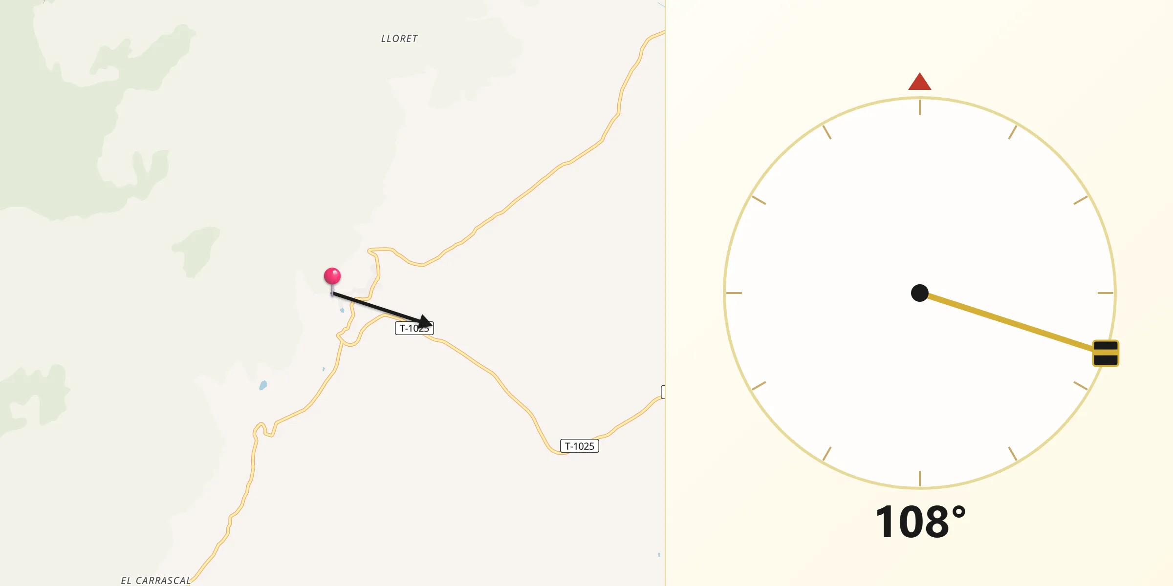 Dirección de la Qibla desde Mas de Barberans