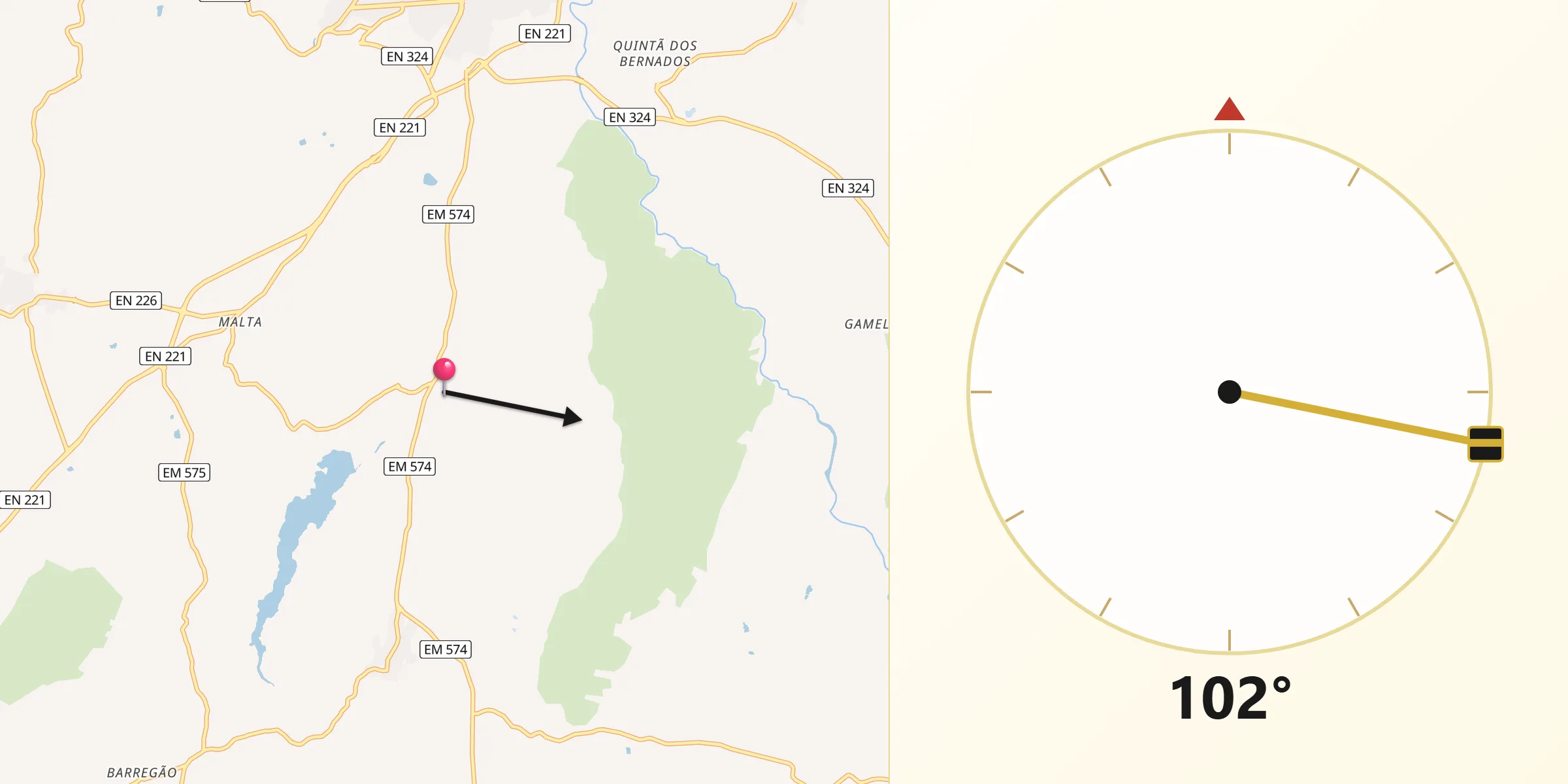 Direção da Qibla a partir de Vascoveiro