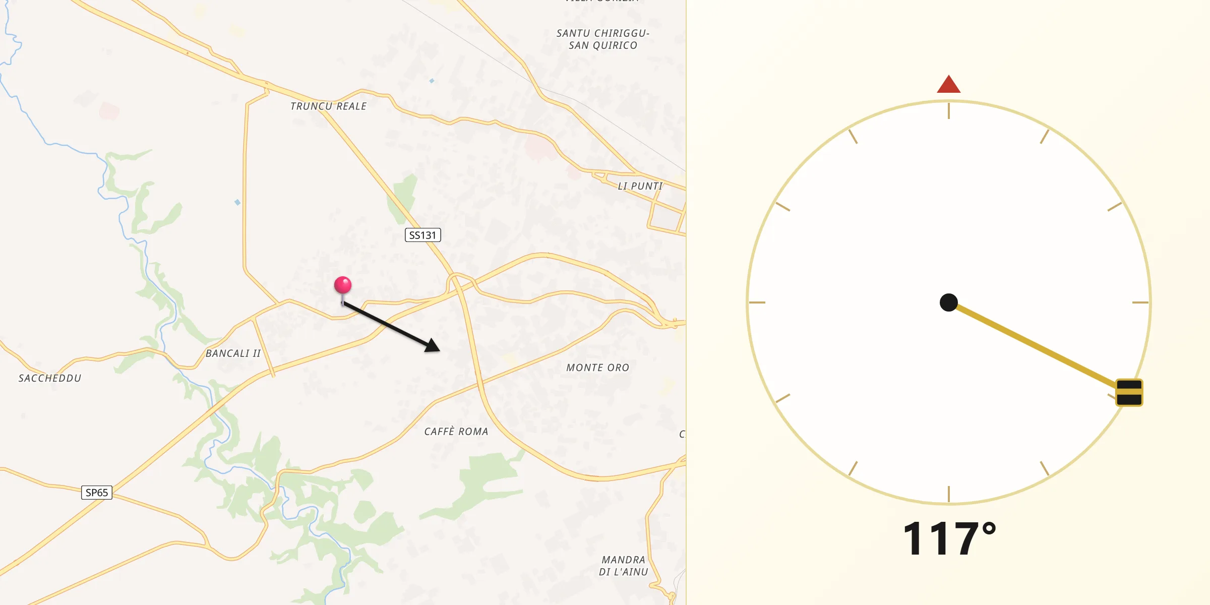 Direzione della Qibla da Bancali