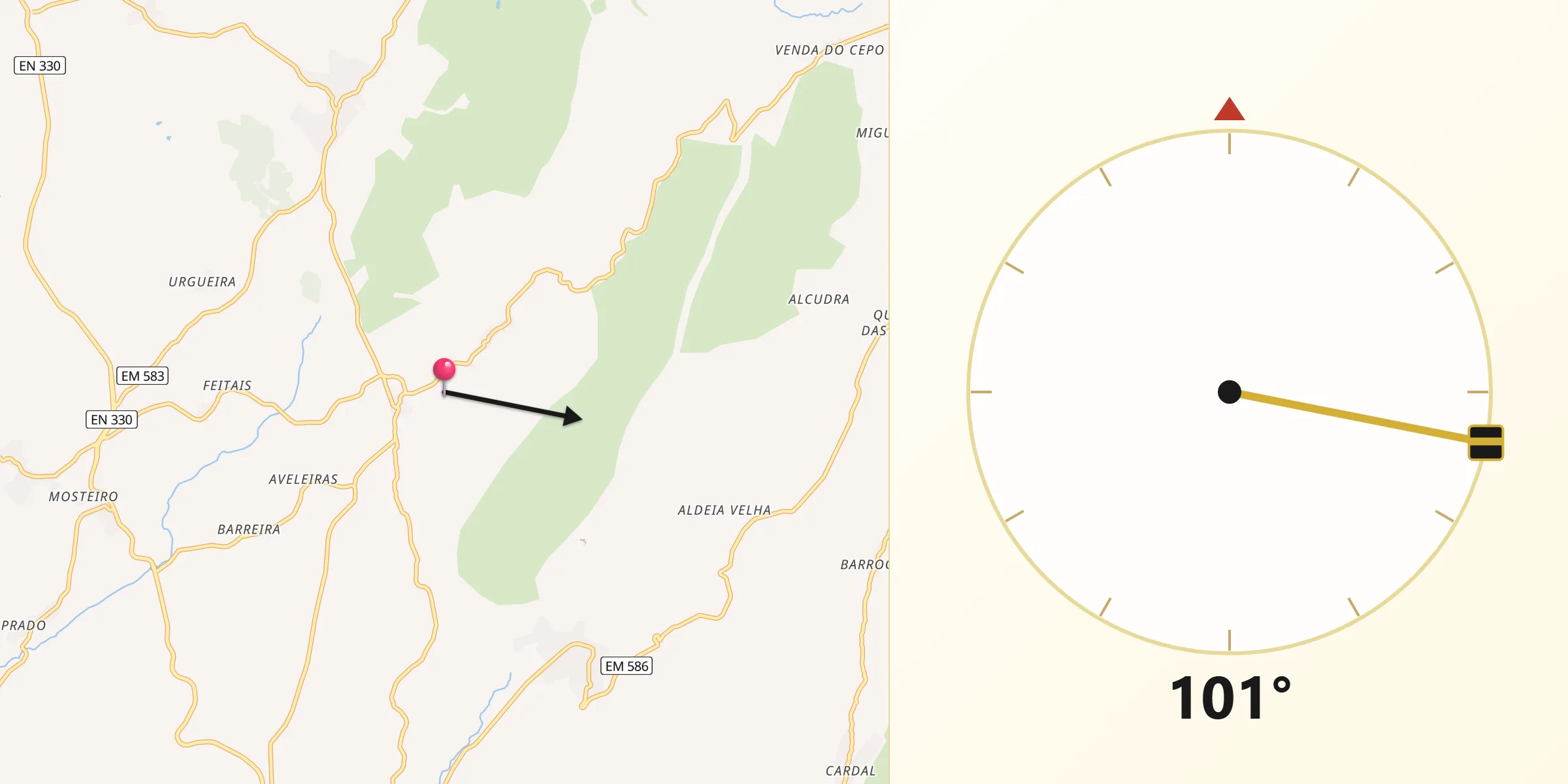 Direção da Qibla a partir de Queiriz