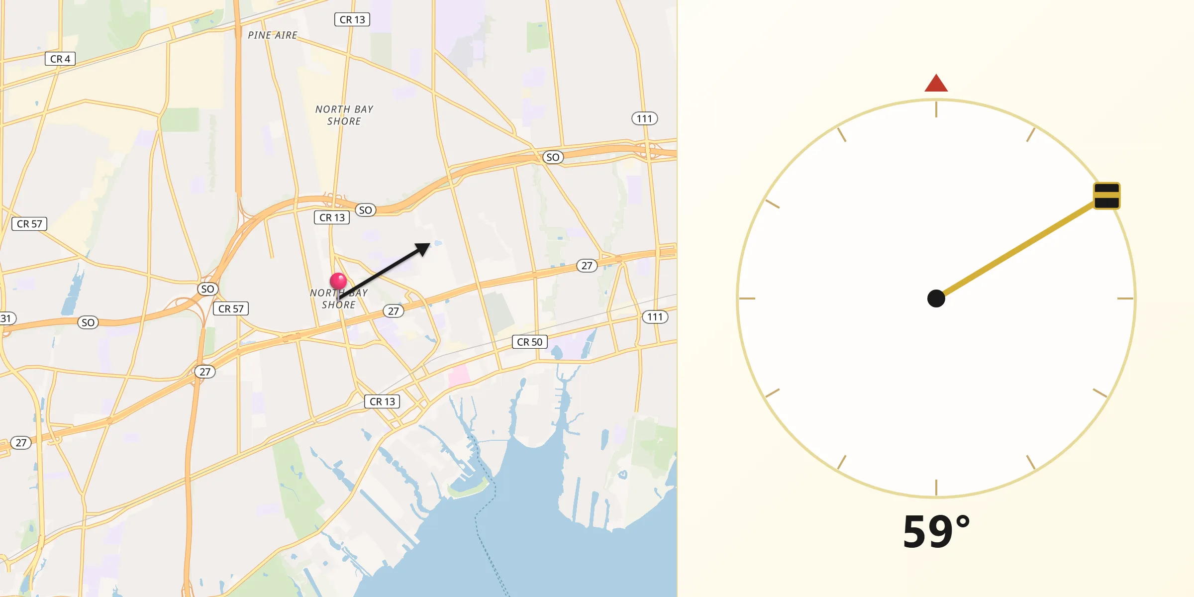 Qibla Direction from North Bay Shore