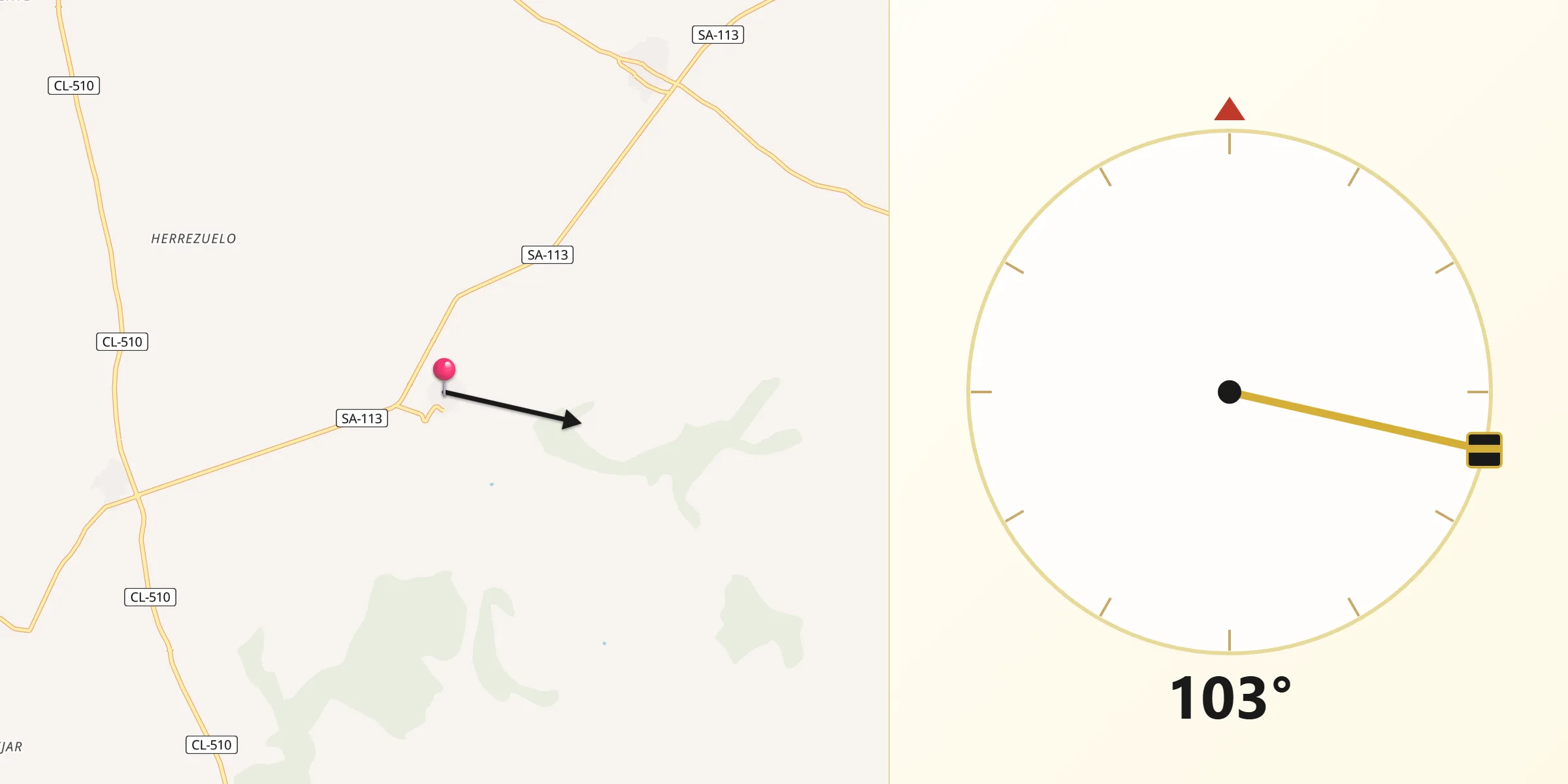Dirección de la Qibla desde Larrodrigo