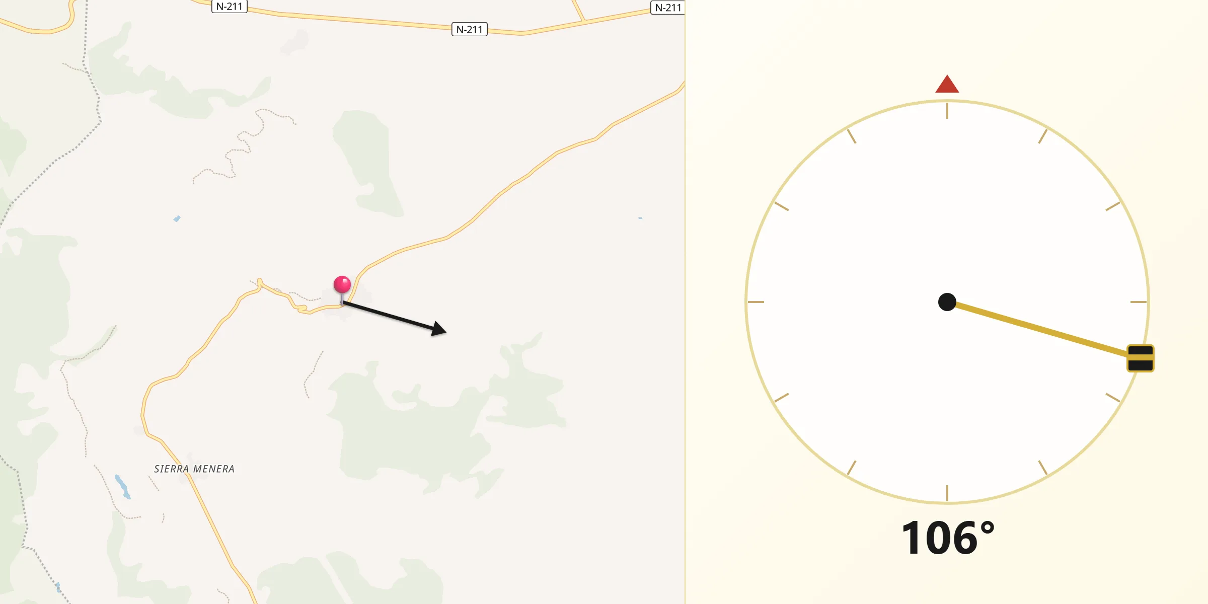 Dirección de la Qibla desde Ojos Negros