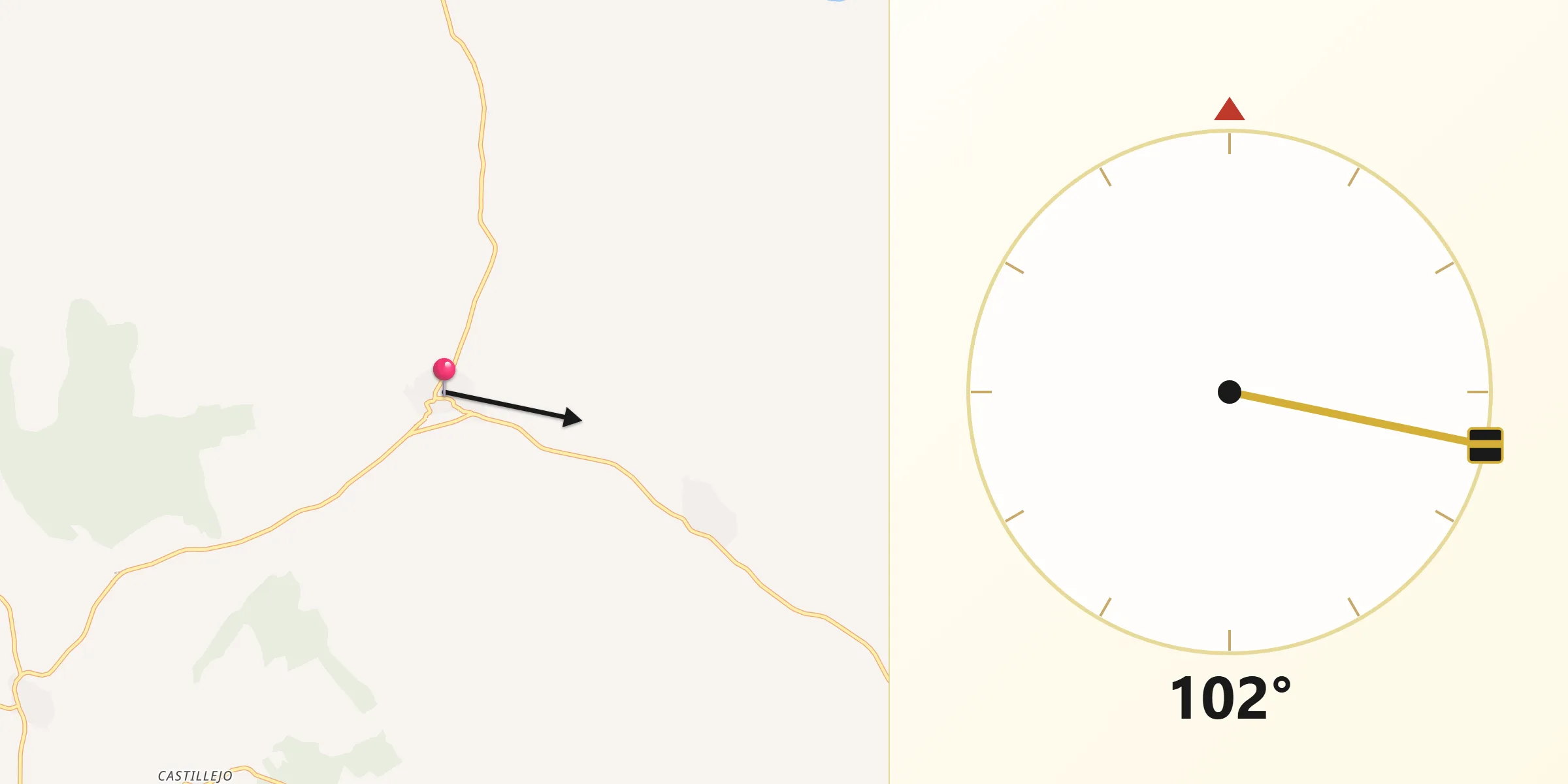 Dirección de la Qibla desde Villar de Ciervo
