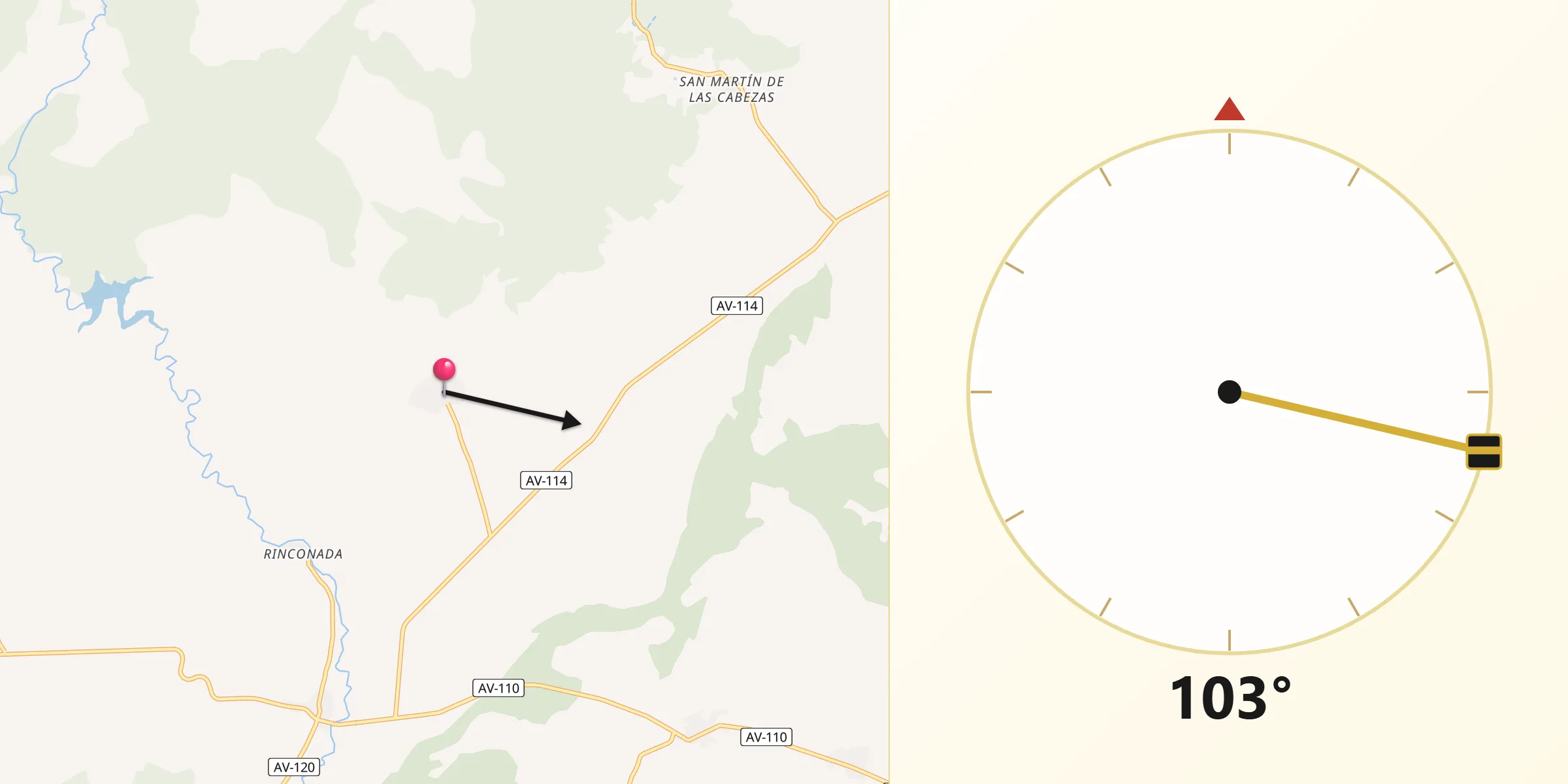 Dirección de la Qibla desde Solana de Rioalmar