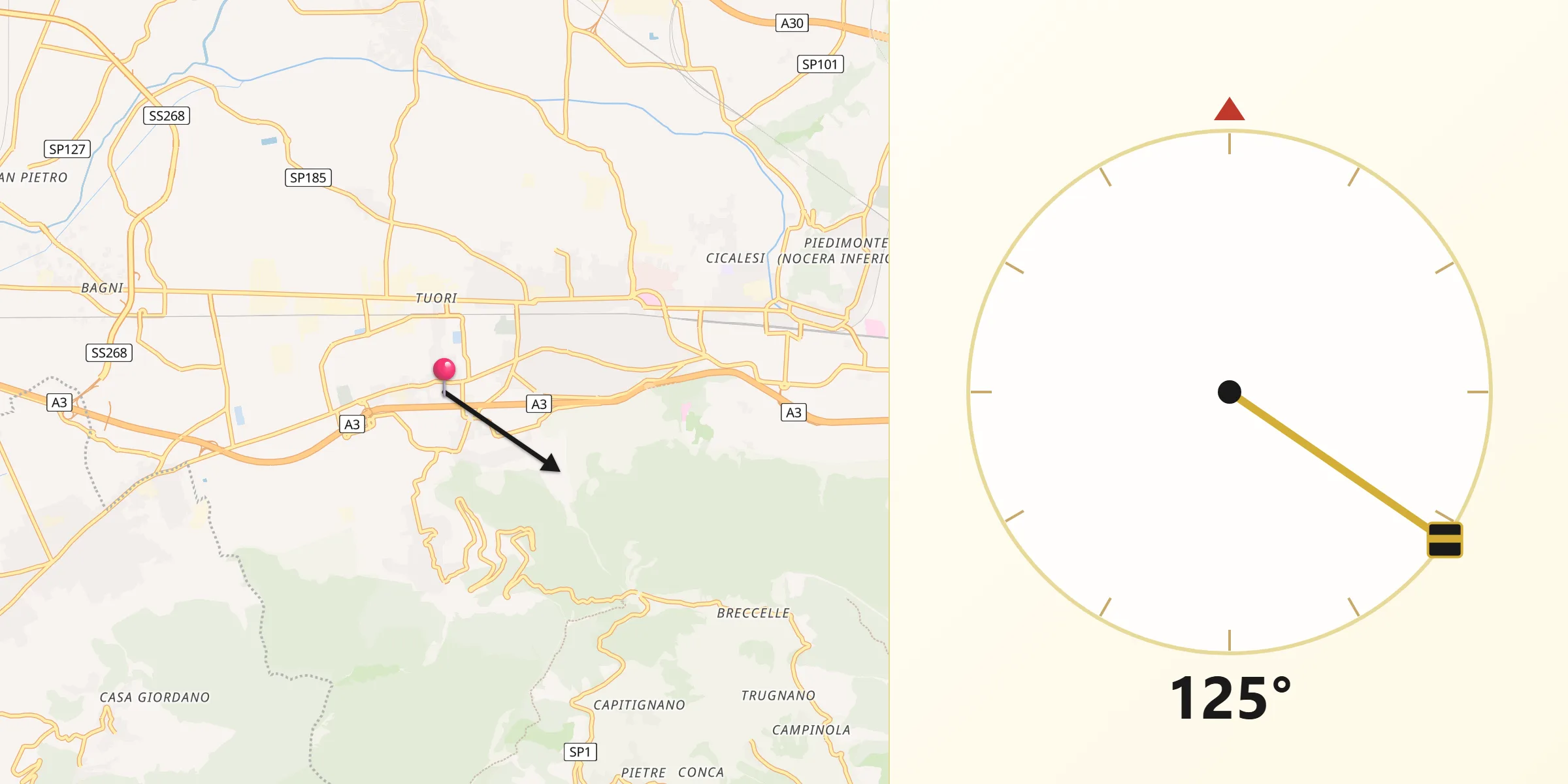 Direzione della Qibla da Sant'Egidio del Monte Albino