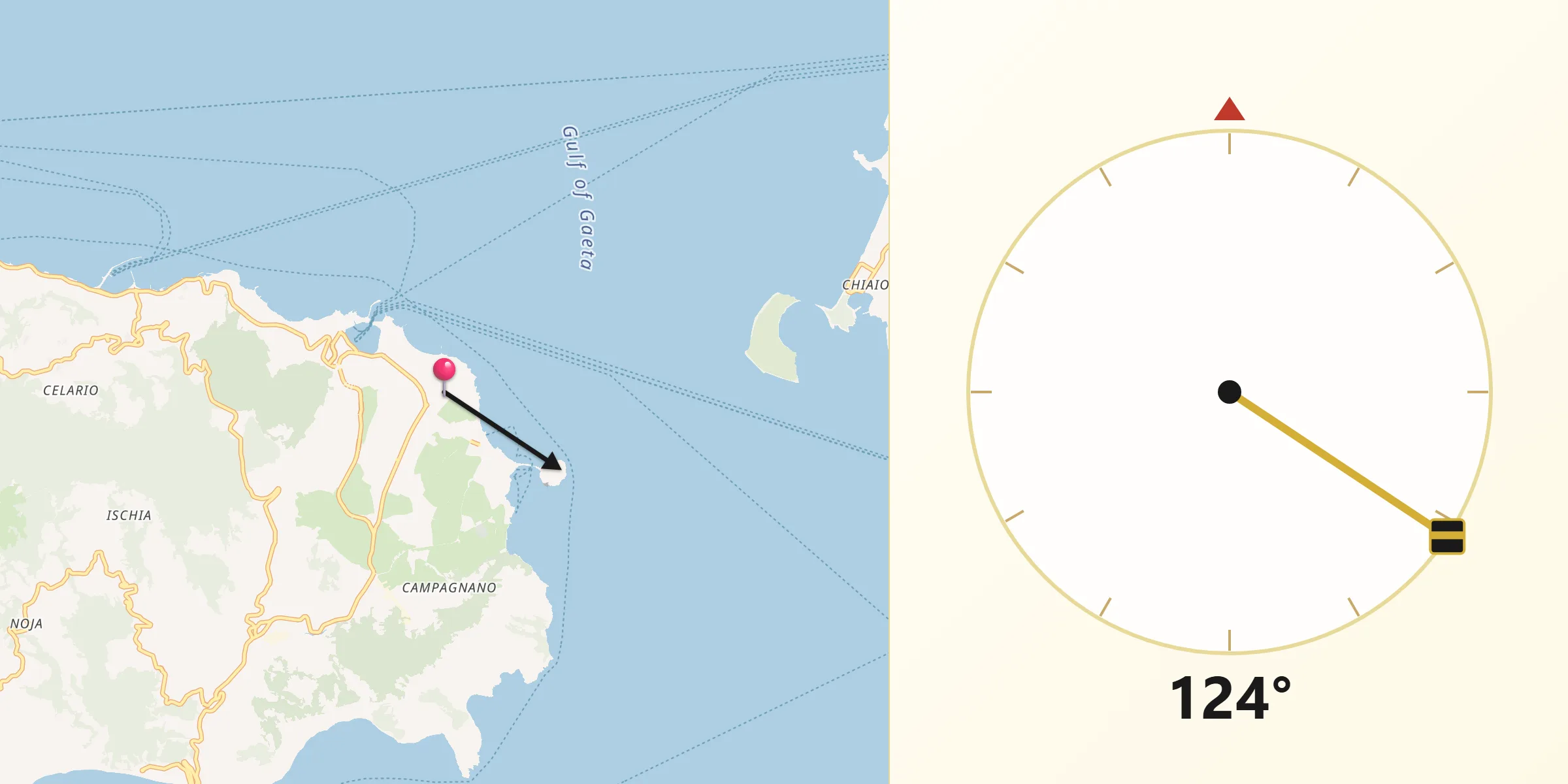 Direzione della Qibla da Porto d’Ischia