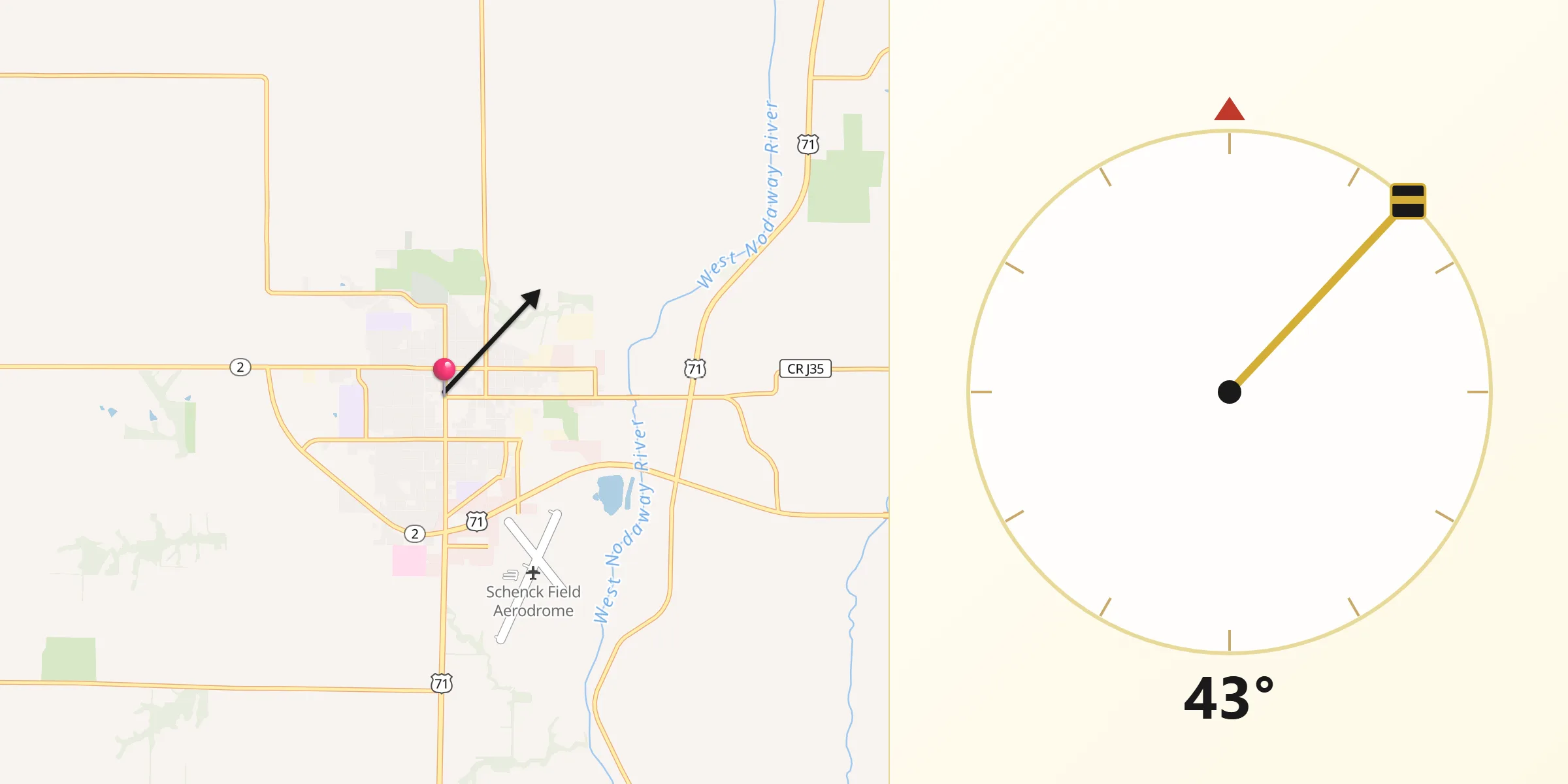 Qibla Direction from Clarinda