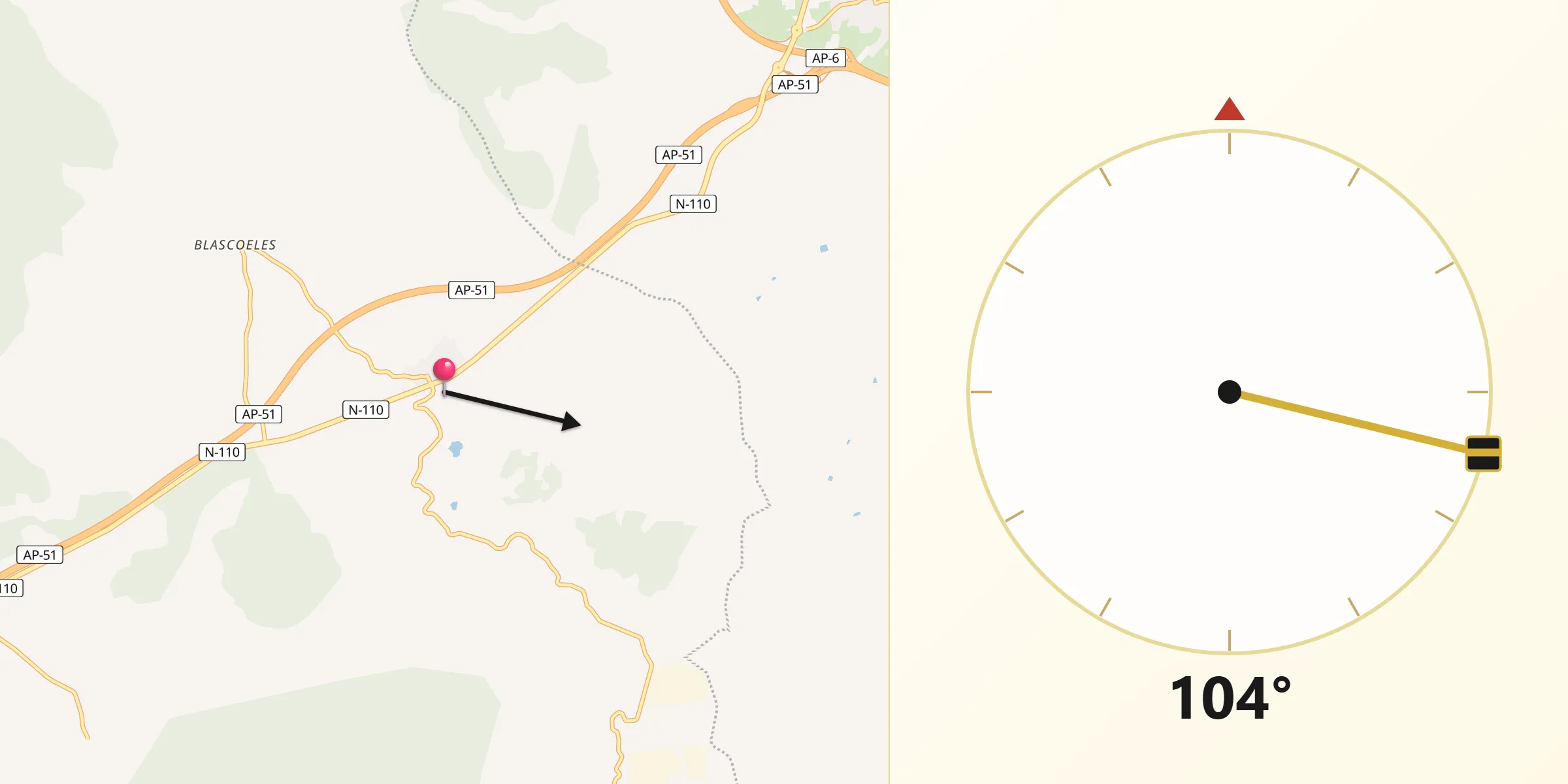 Dirección de la Qibla desde Santa María del Cubillo