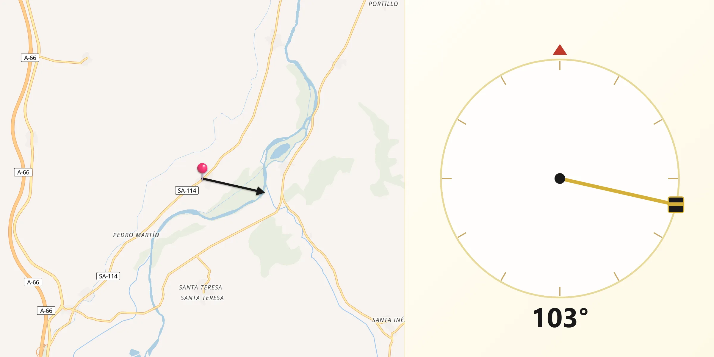 Dirección de la Qibla desde Sieteiglesias de Tormes