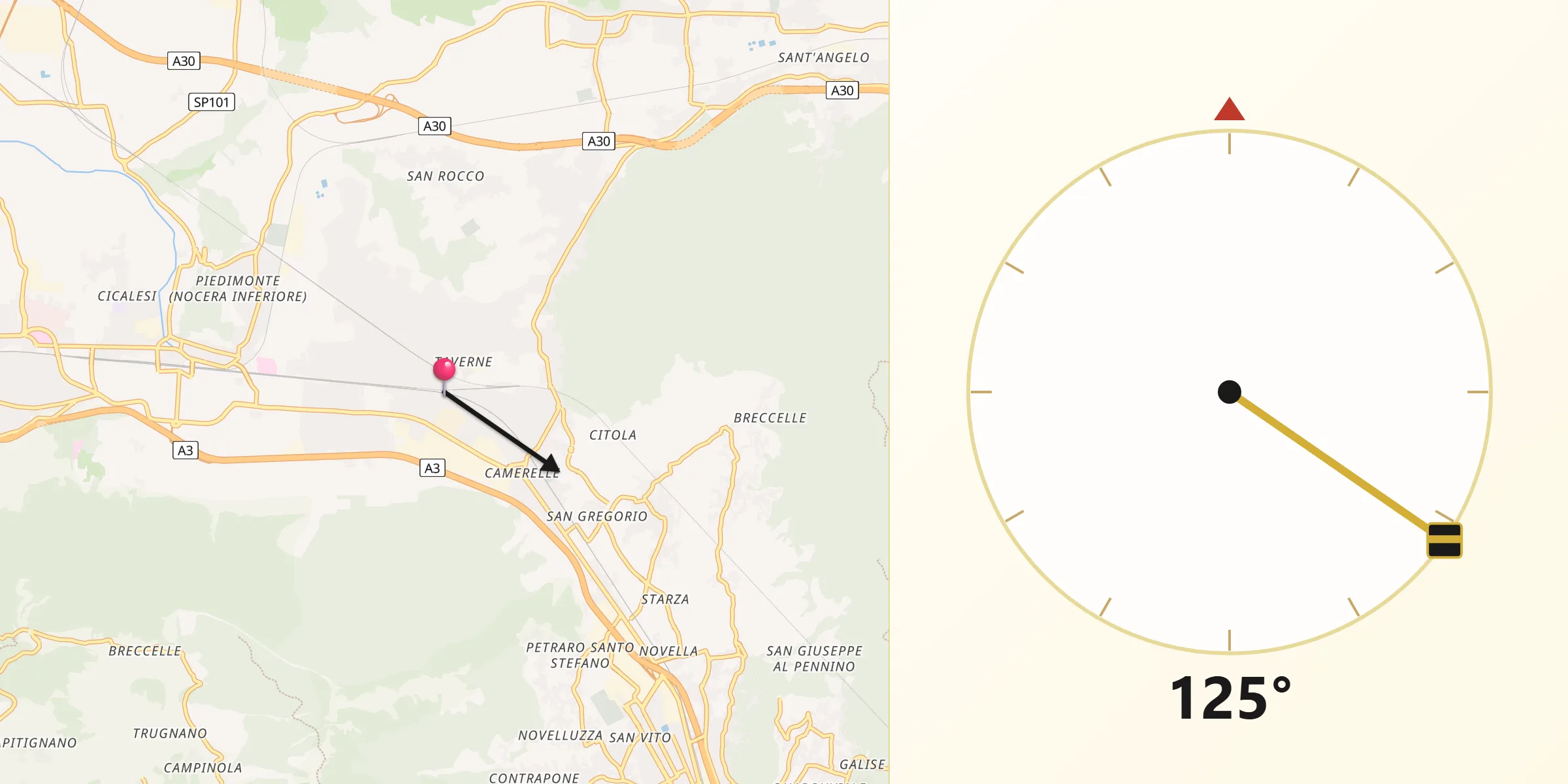 Direzione della Qibla da Nocera Superiore