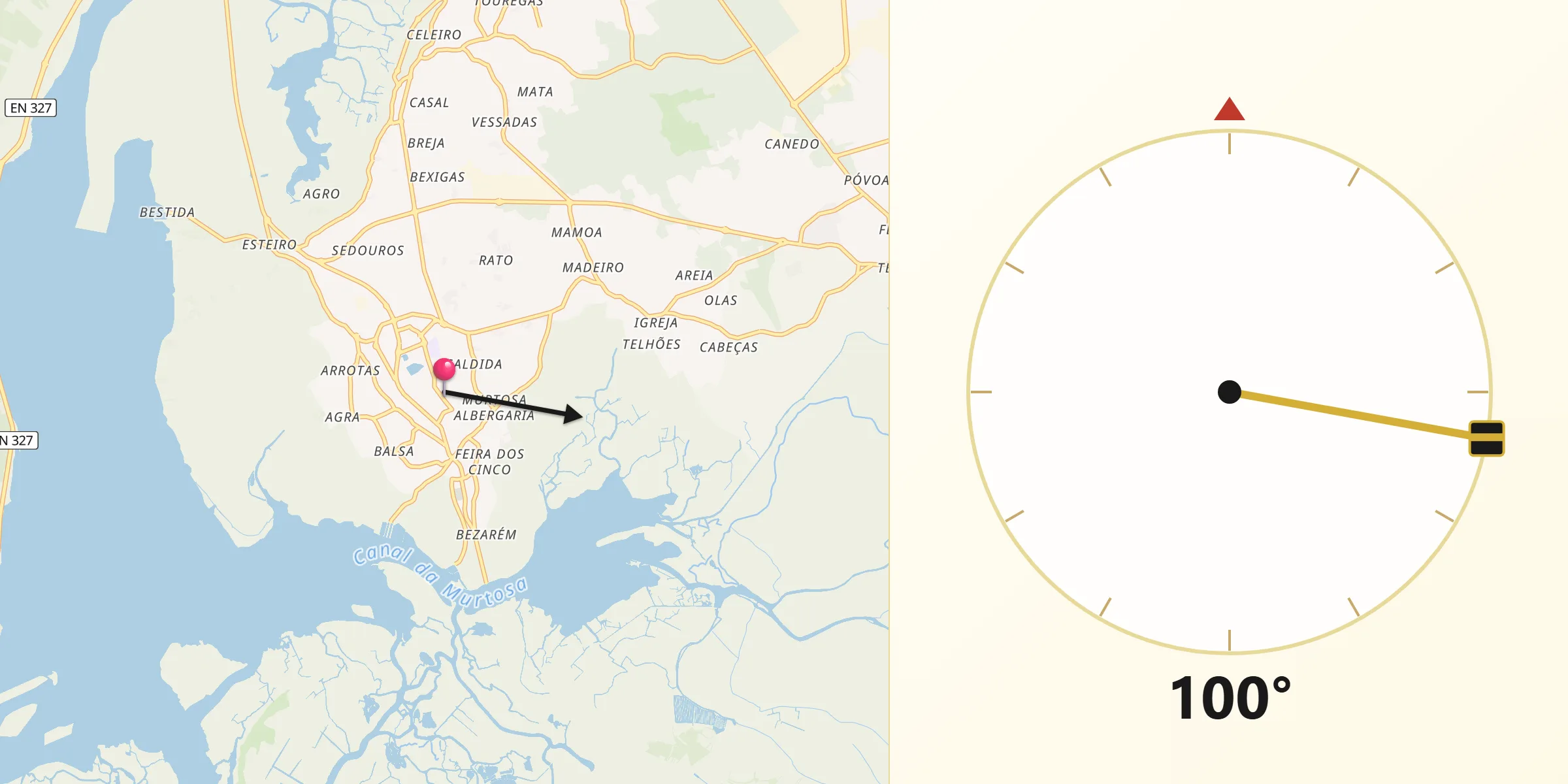Direção da Qibla a partir de Murtosa