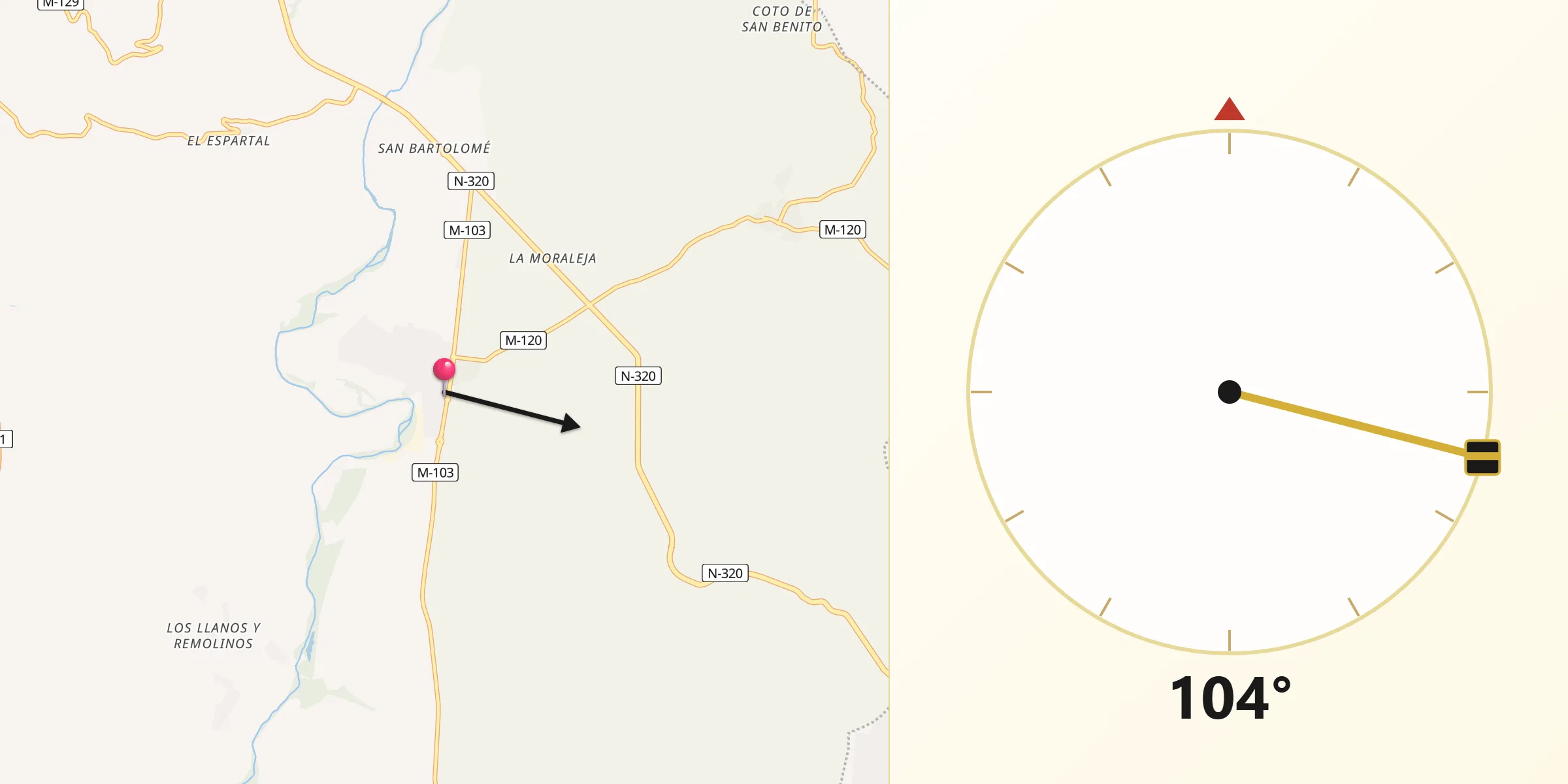 Dirección de la Qibla desde Talamanca de Jarama